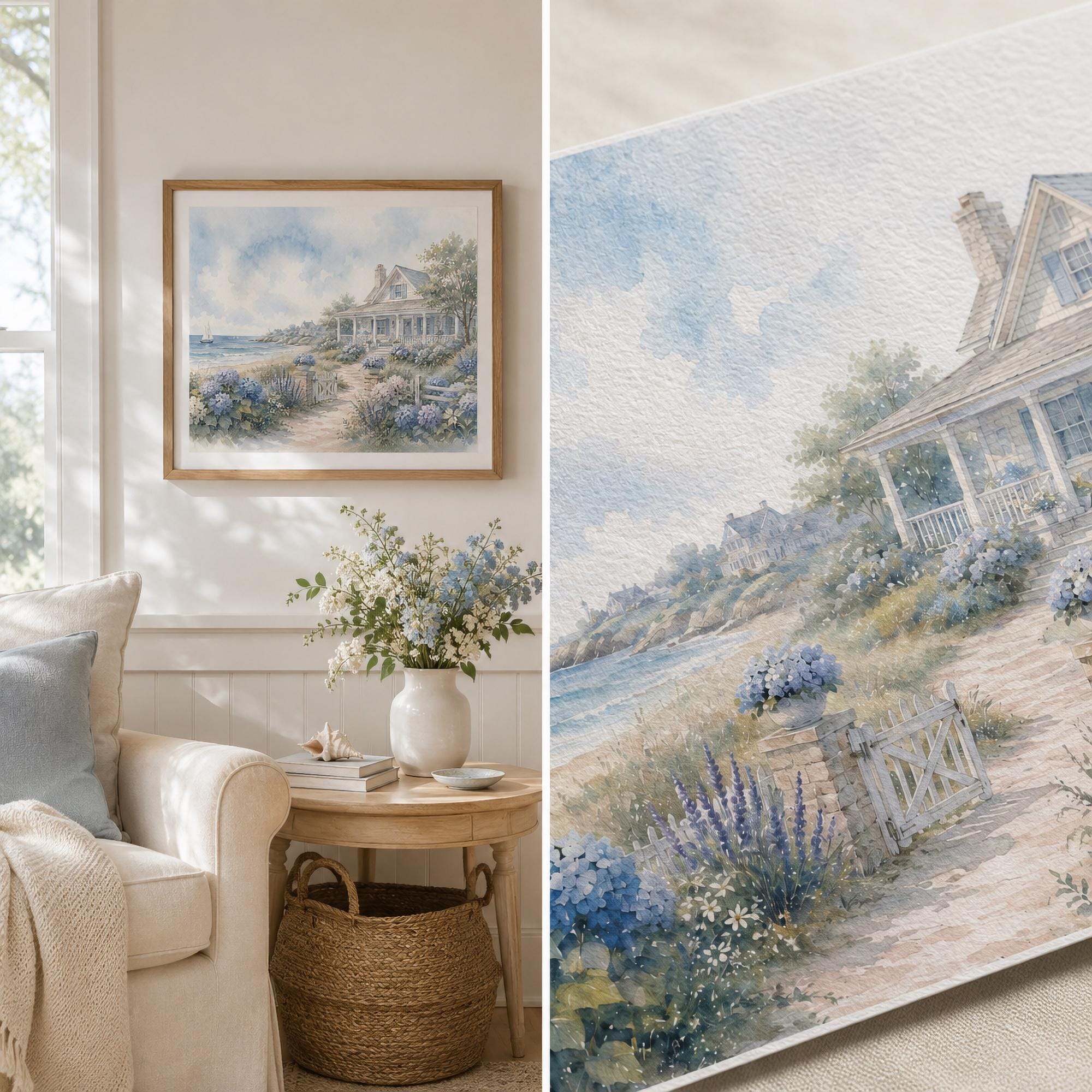 Coastal Hydrangea Print, Beach House Cottage Wall Art, Hamptons Style (Digital Download) — image 5