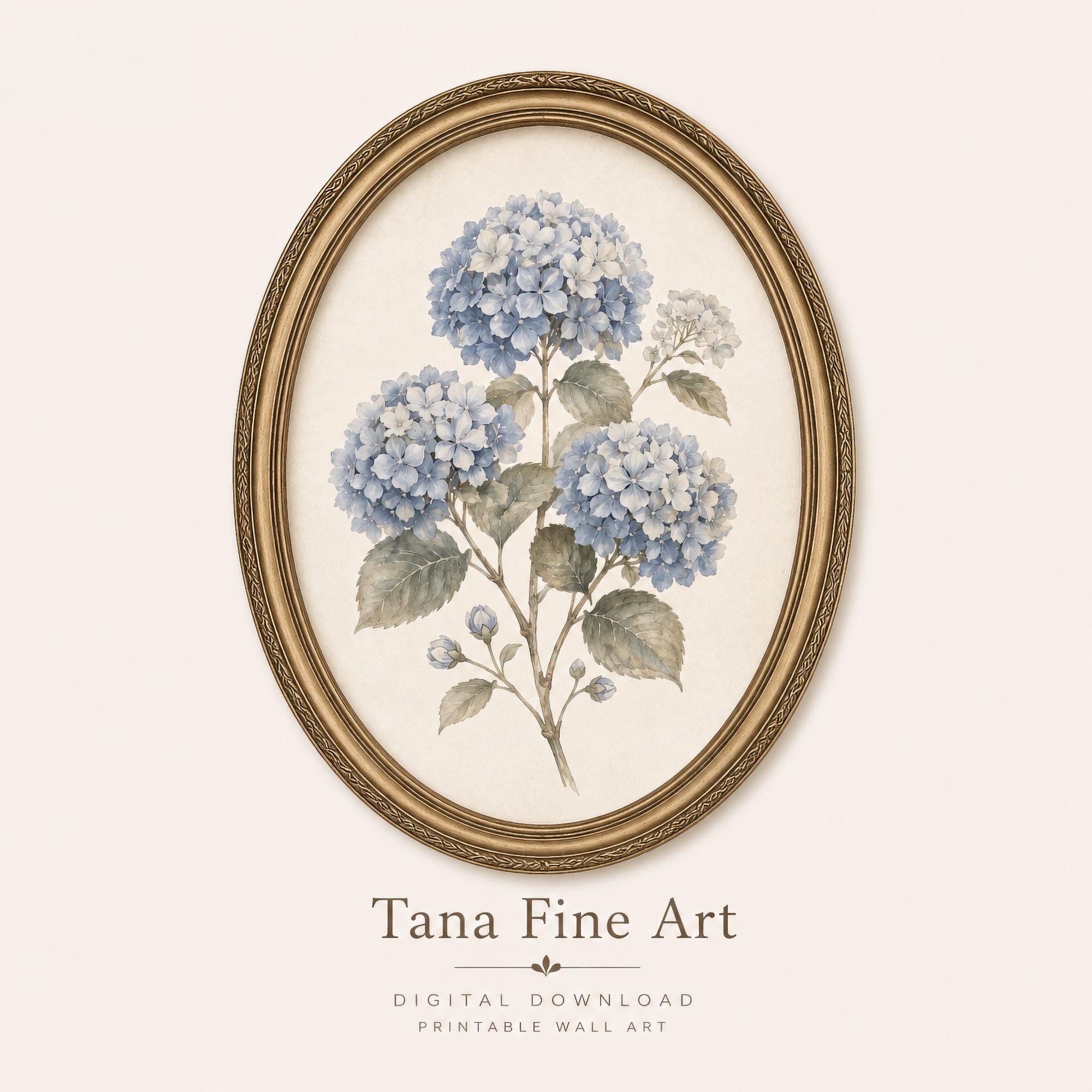 Blue Hydrangea Print, Vintage Botanical Prints, Watercolor Floral Wall Art, Cottage Decor (Digital Download)