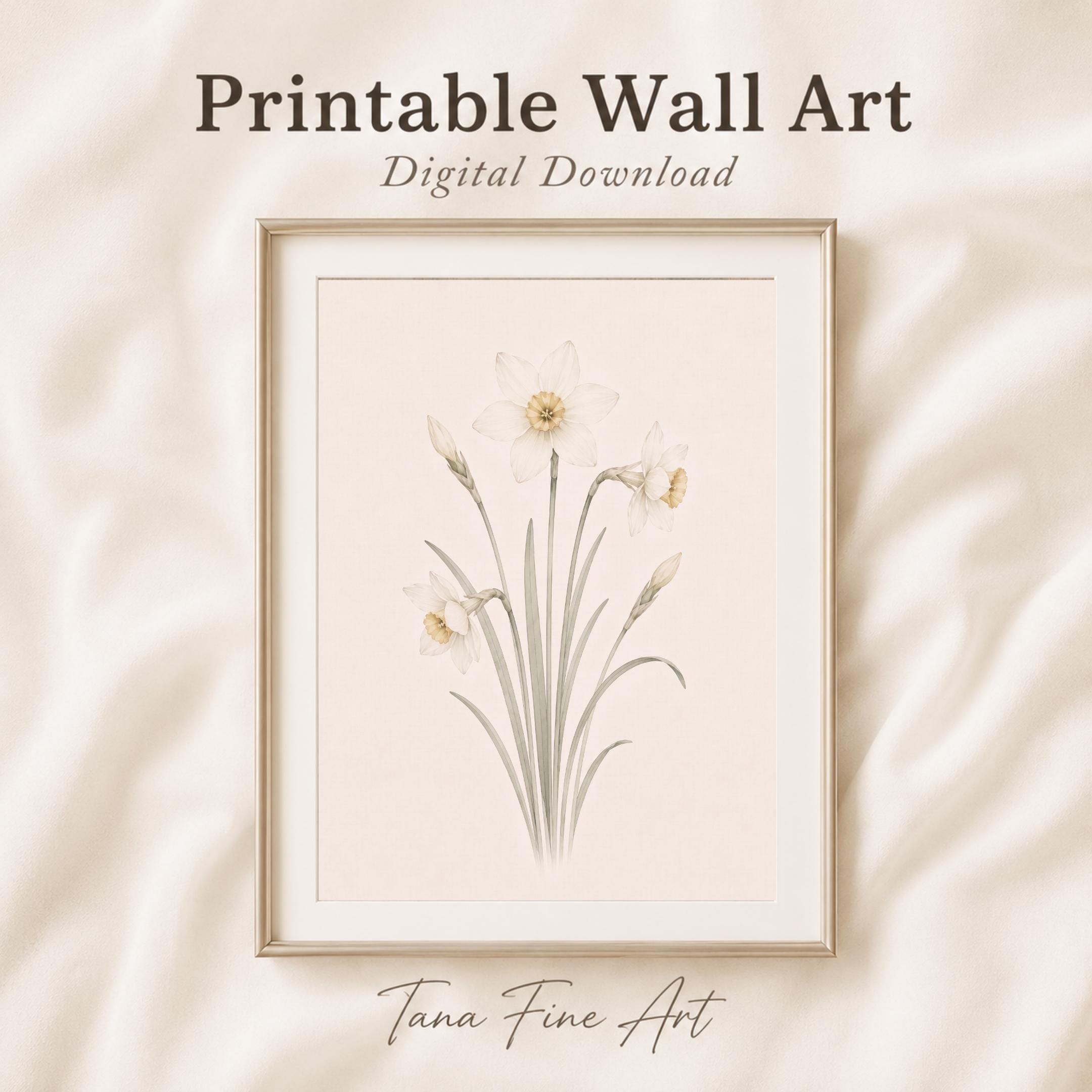 December Birth Flower Print | Narcissus Printable Wall Art | White Botanical Gift Decor Digital Download — image 5