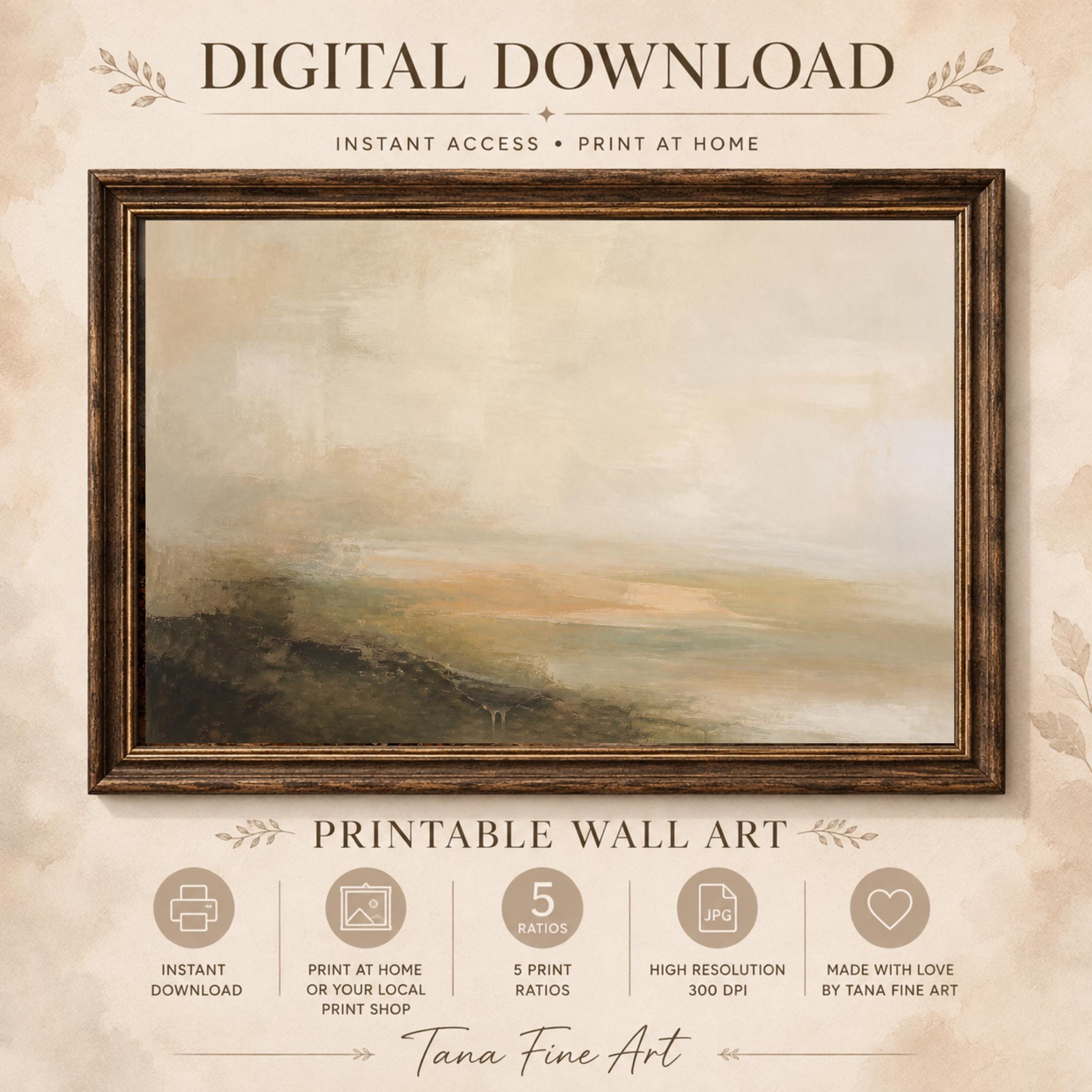 Abstract Landscape Wall Art | Neutral Minimalist Print | Modern Vintage Digital Download