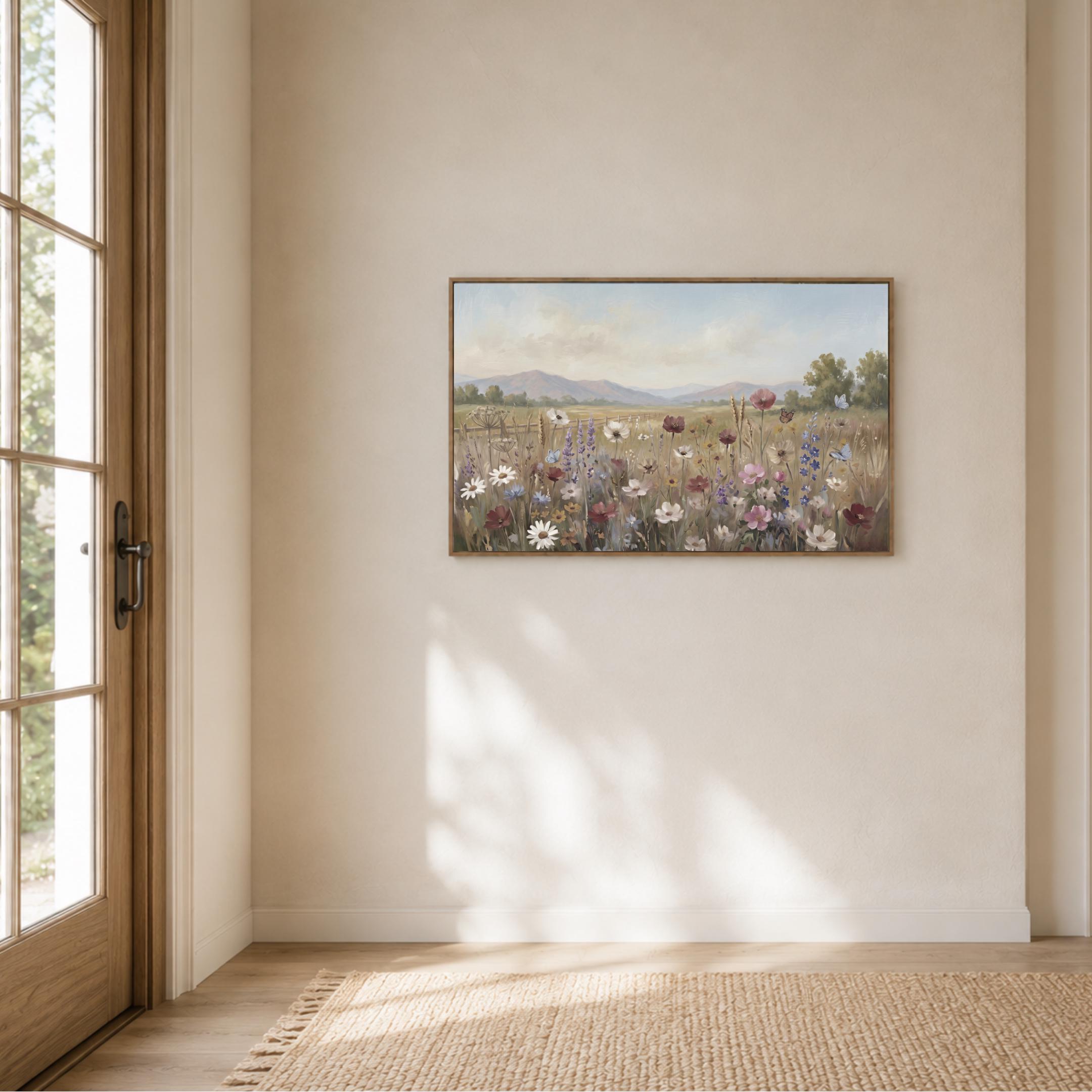 Floral Landscape Print, Cottage Meadow Wall Art, Summer Wildflower and Butterfly Print (Digital Download) — image 7