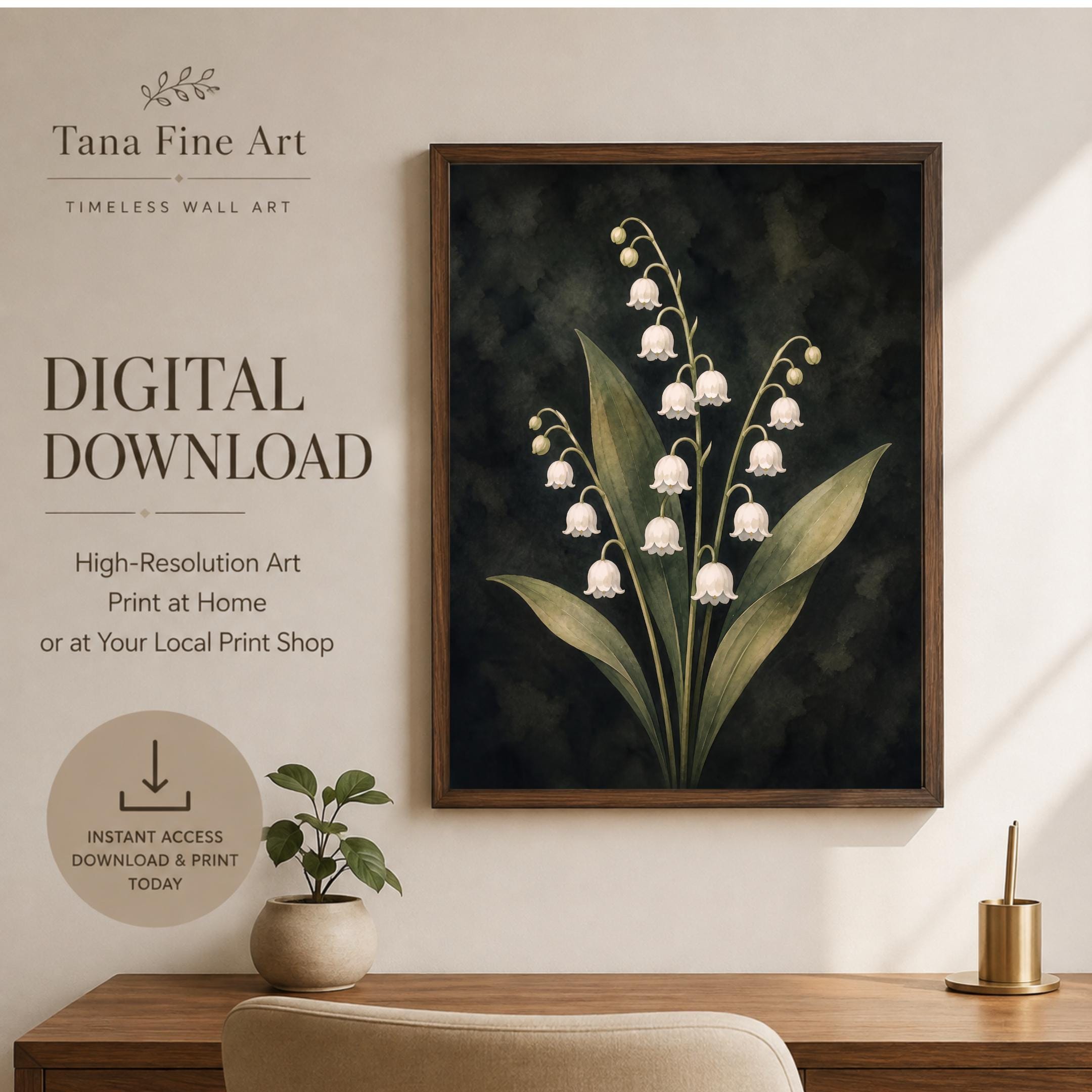Dark May Birth Flower Prints | Lily of the Valley Wall Art | Dark Botanical Digital Download — image 5