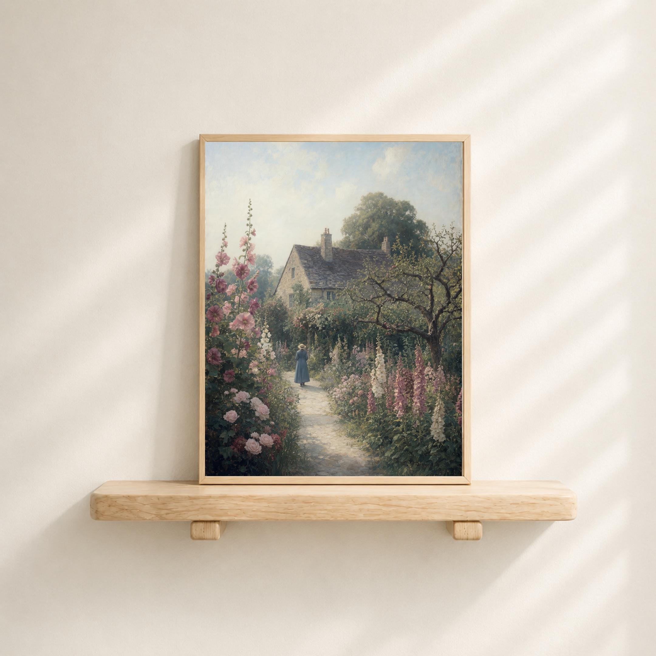 Vintage Woman Walking Cottage Garden Wall Art | English Flower Garden Print | Printable Digital Download — image 5