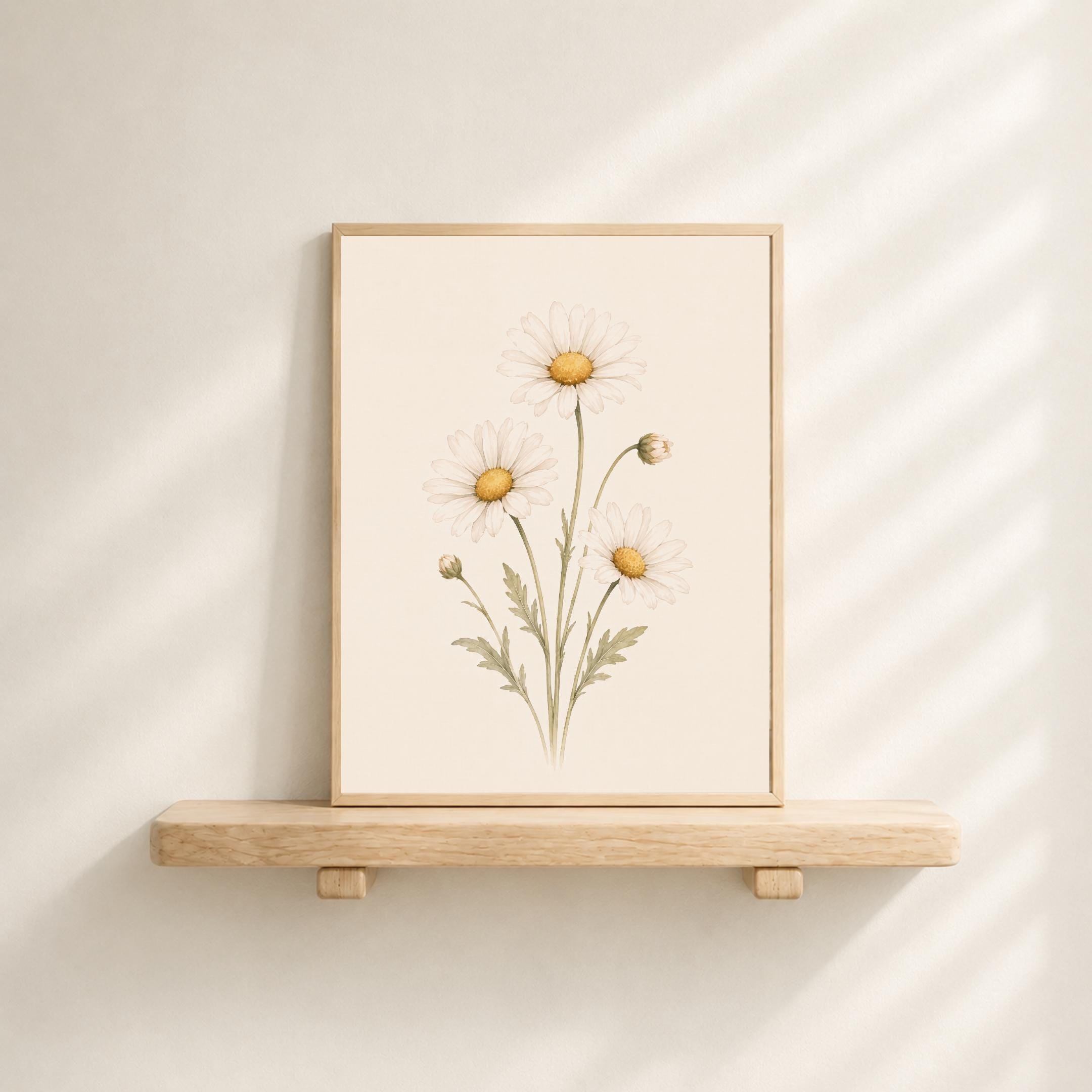April Birth Flower Print | Daisy Printable Wall Art | White Botanical Gift Decor Digital Download — image 2