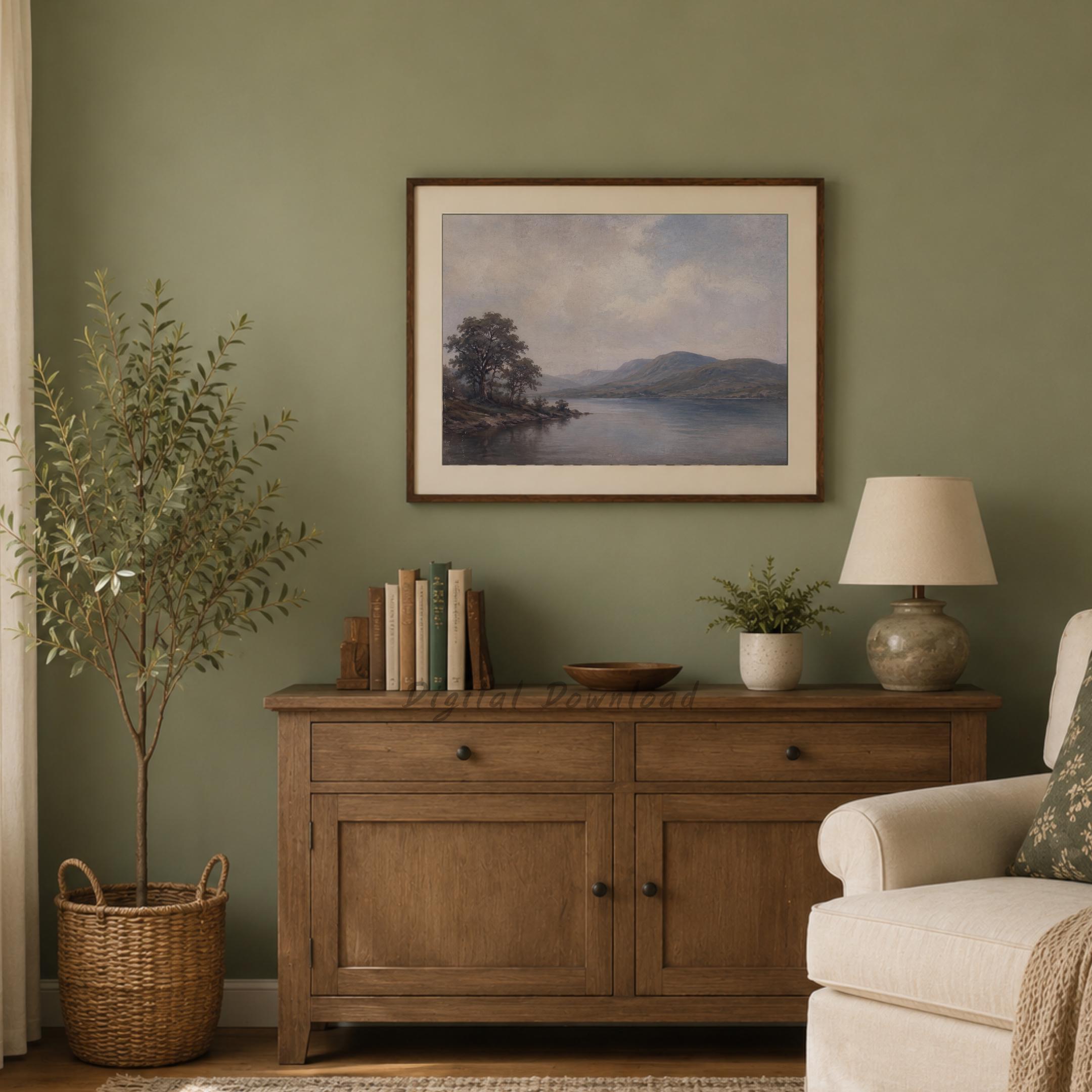 Vintage Lake Landscape Printable Wall Art, Moody Mountain Scenery, Neutral Rustic Cottage Home Decor — image 6