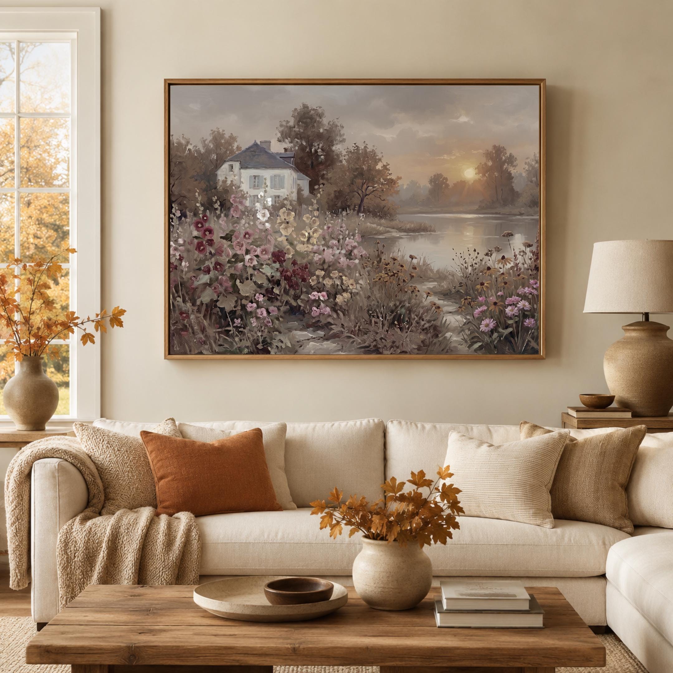 Moody Country Cottage Garden Wall Art, Lake Landscape Print, Vintage Farmhouse Decor (Digital Download) — image 7