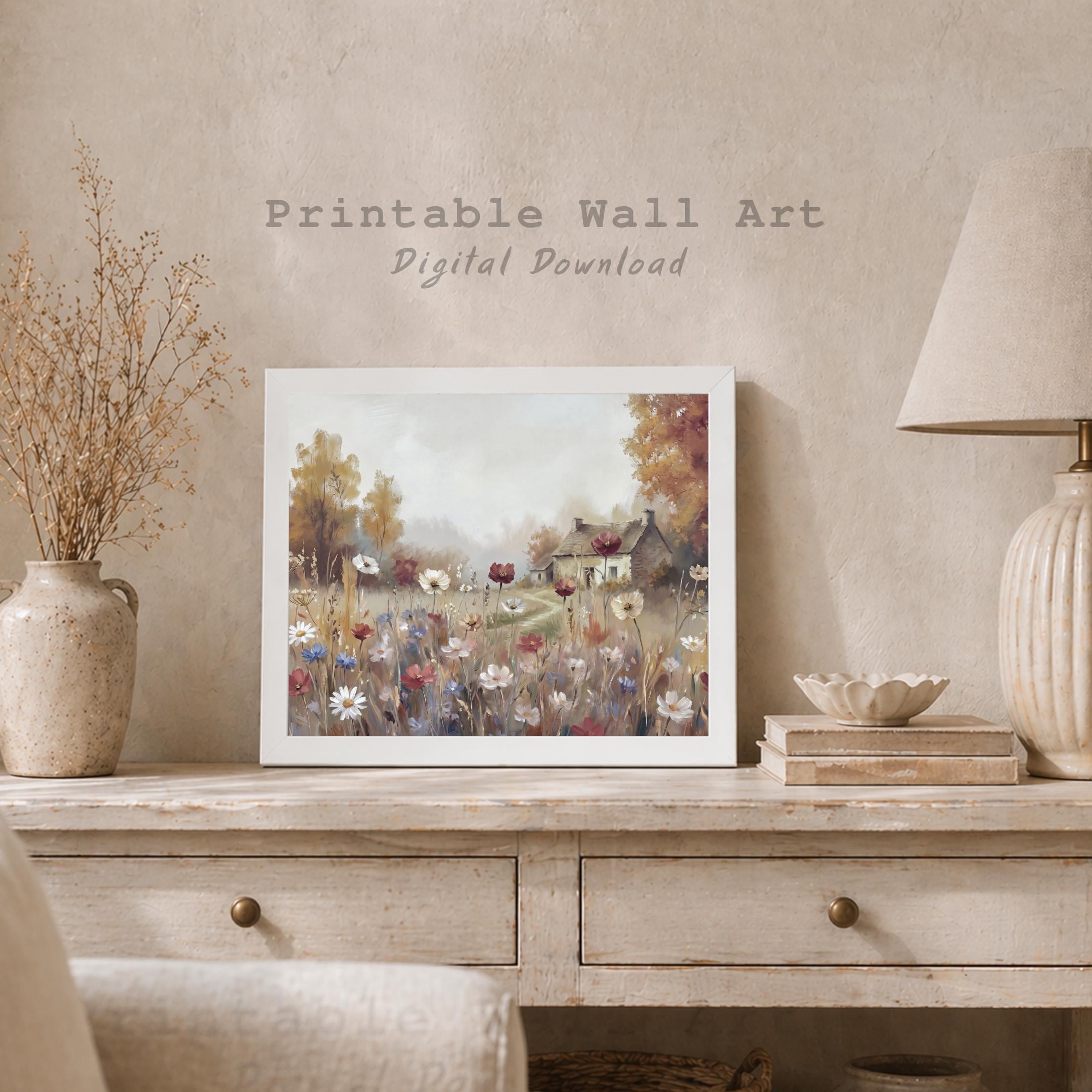Rustic Fall Cottage Wall Art, Autumn Wildflower Meadow, Cottage Garden Print (Digital Download) — image 8