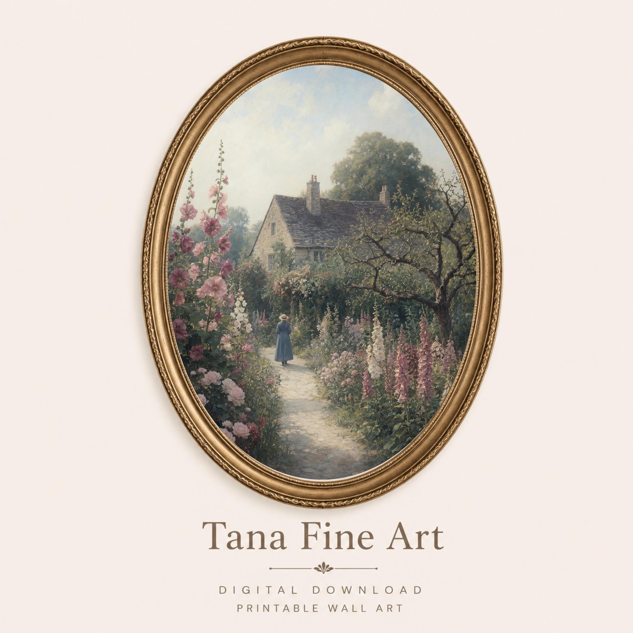 Vintage Woman Walking Cottage Garden Wall Art | English Flower Garden Print | Printable Digital Download — image 6