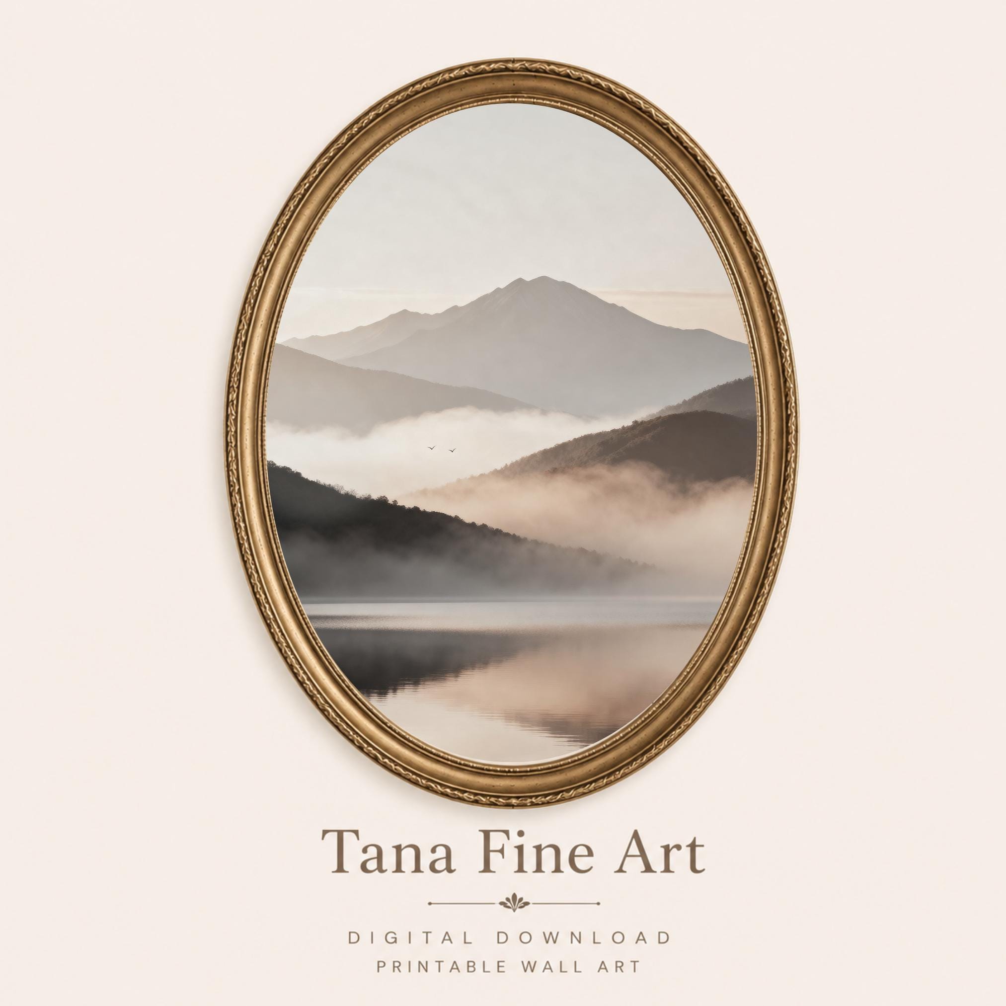 Misty Mountain Lake Printable Wall Art, Neutral Landscape Print, Serene Bedroom Decor Digital Download — image 6