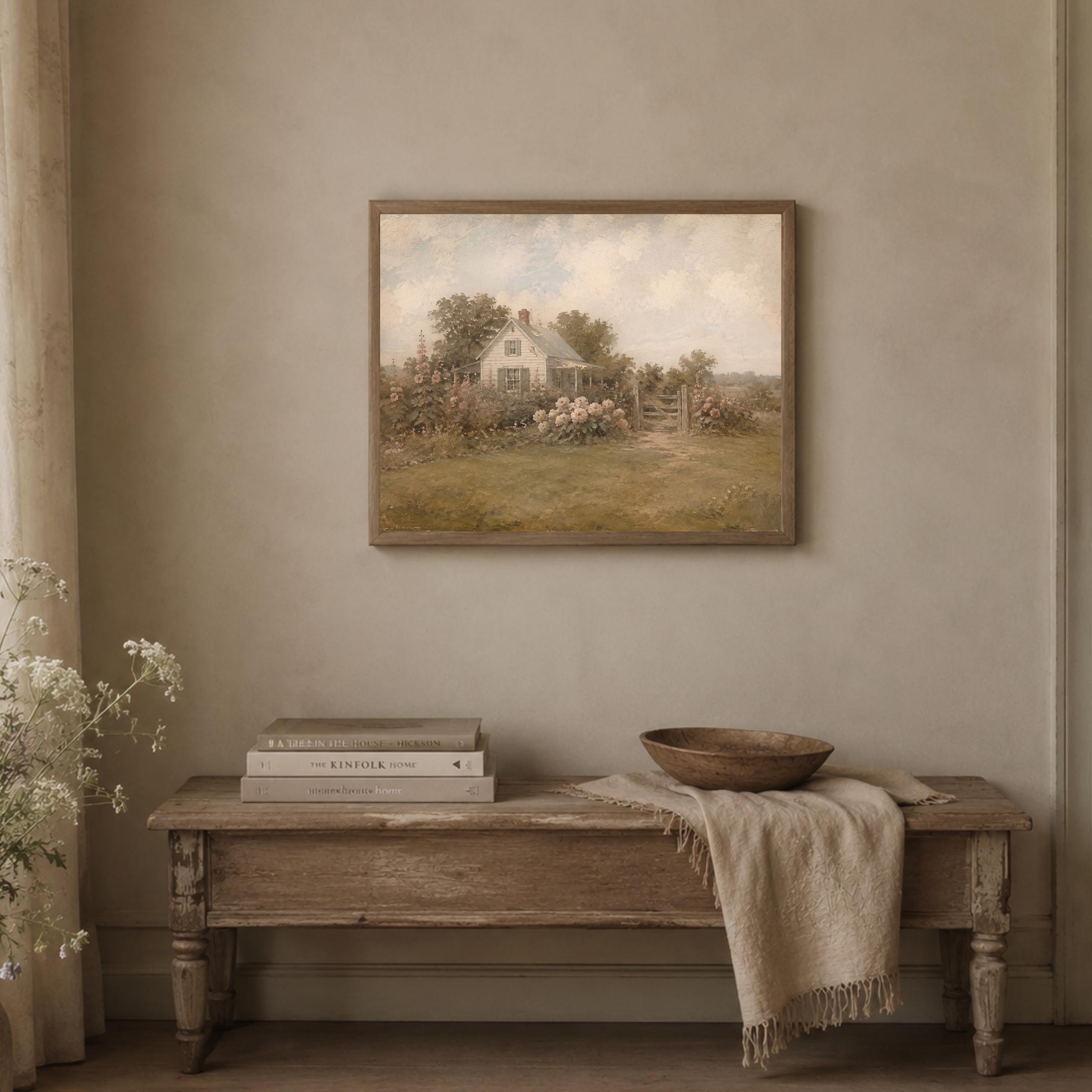 Vintage American Cottage Garden Printable Wall Art, Rustic Farmhouse Floral Landscape, Digital Download — image 4