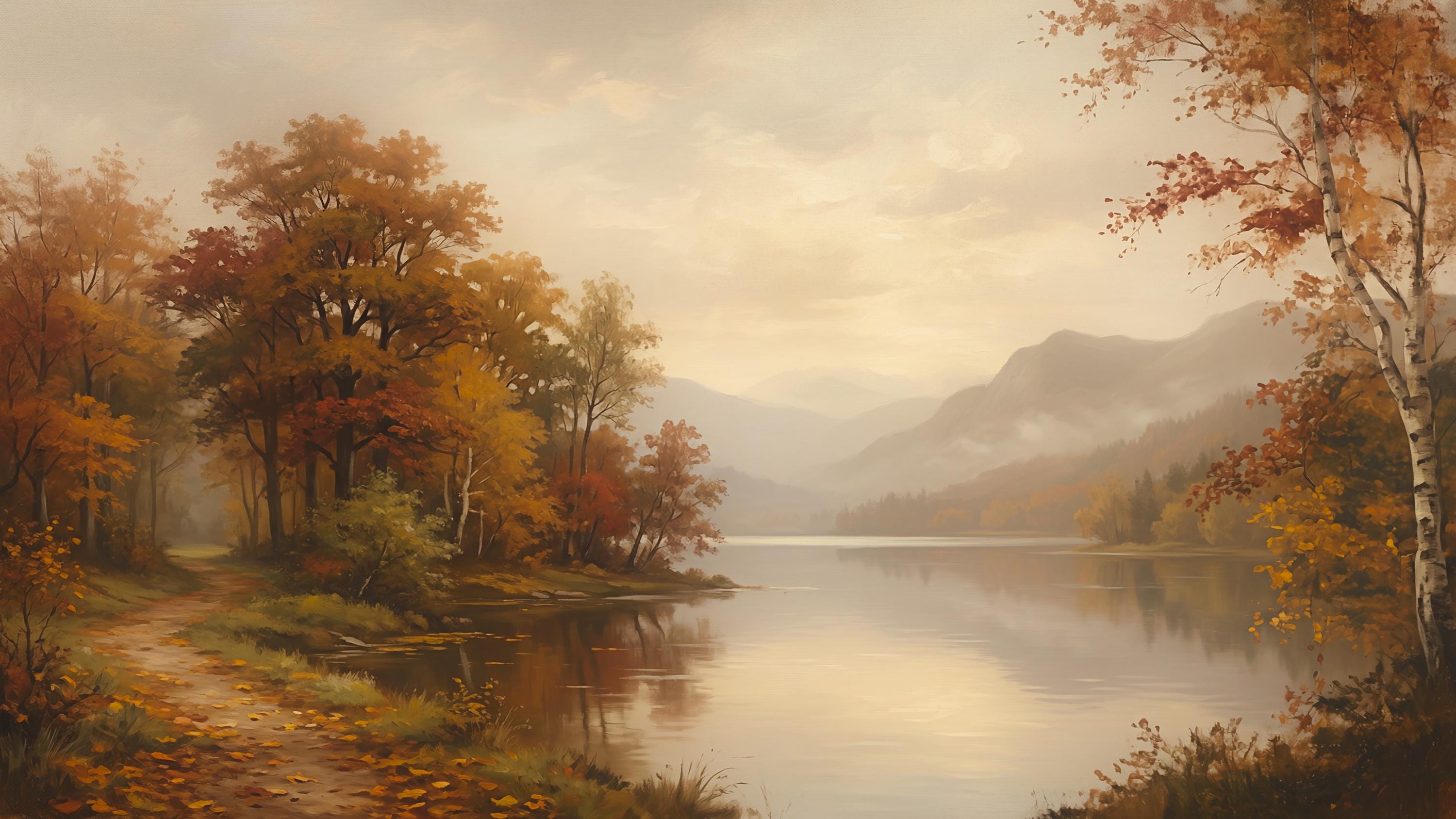 Lake Mountain Fall Frame TV Art | Moody Autumn Landscape Samsung TV Digital Download — image 2
