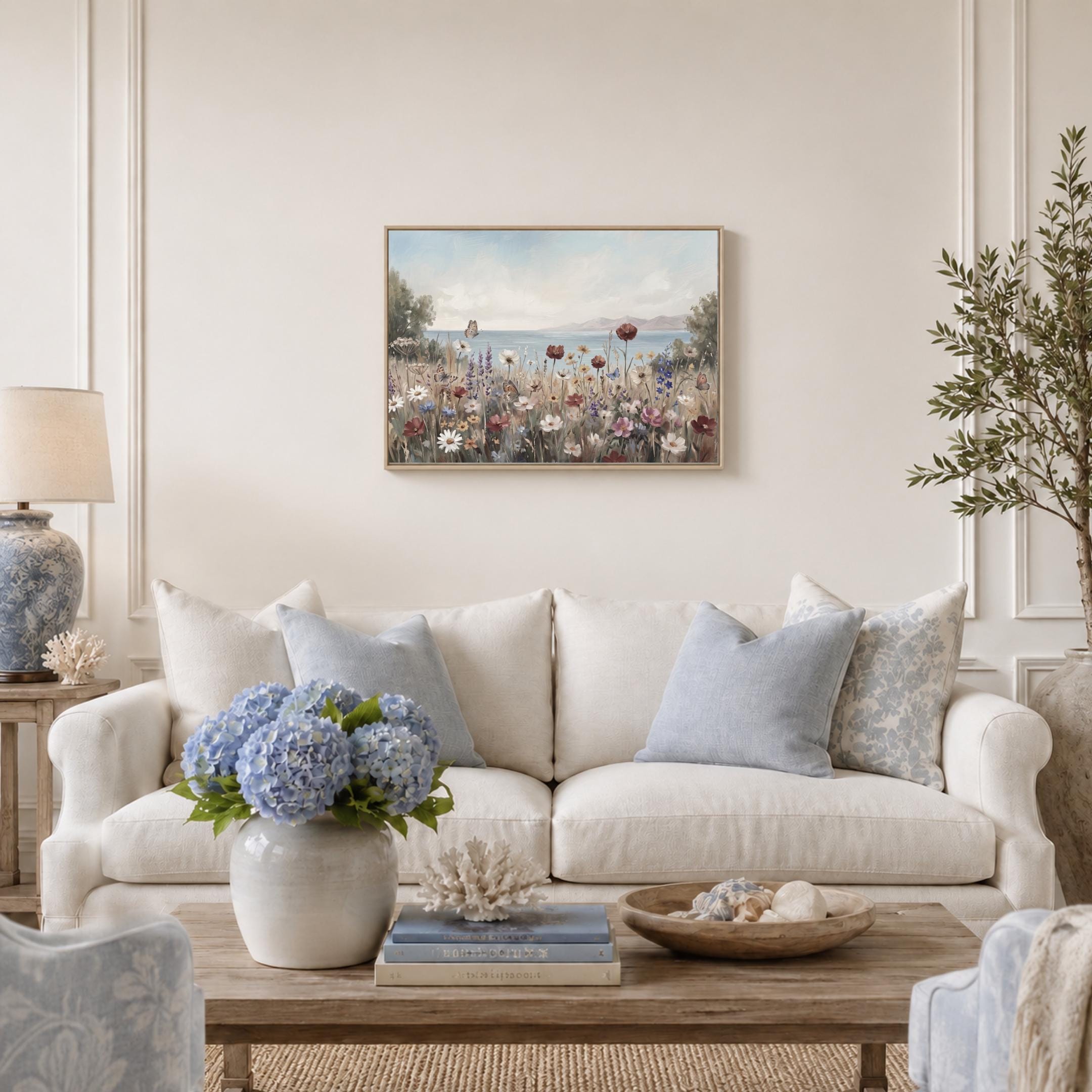 Coastal Wildflower Wall Art, Butterfly Seaside Meadow Print, Summer Cottage Ocean Decor (Digital Download) — image 6