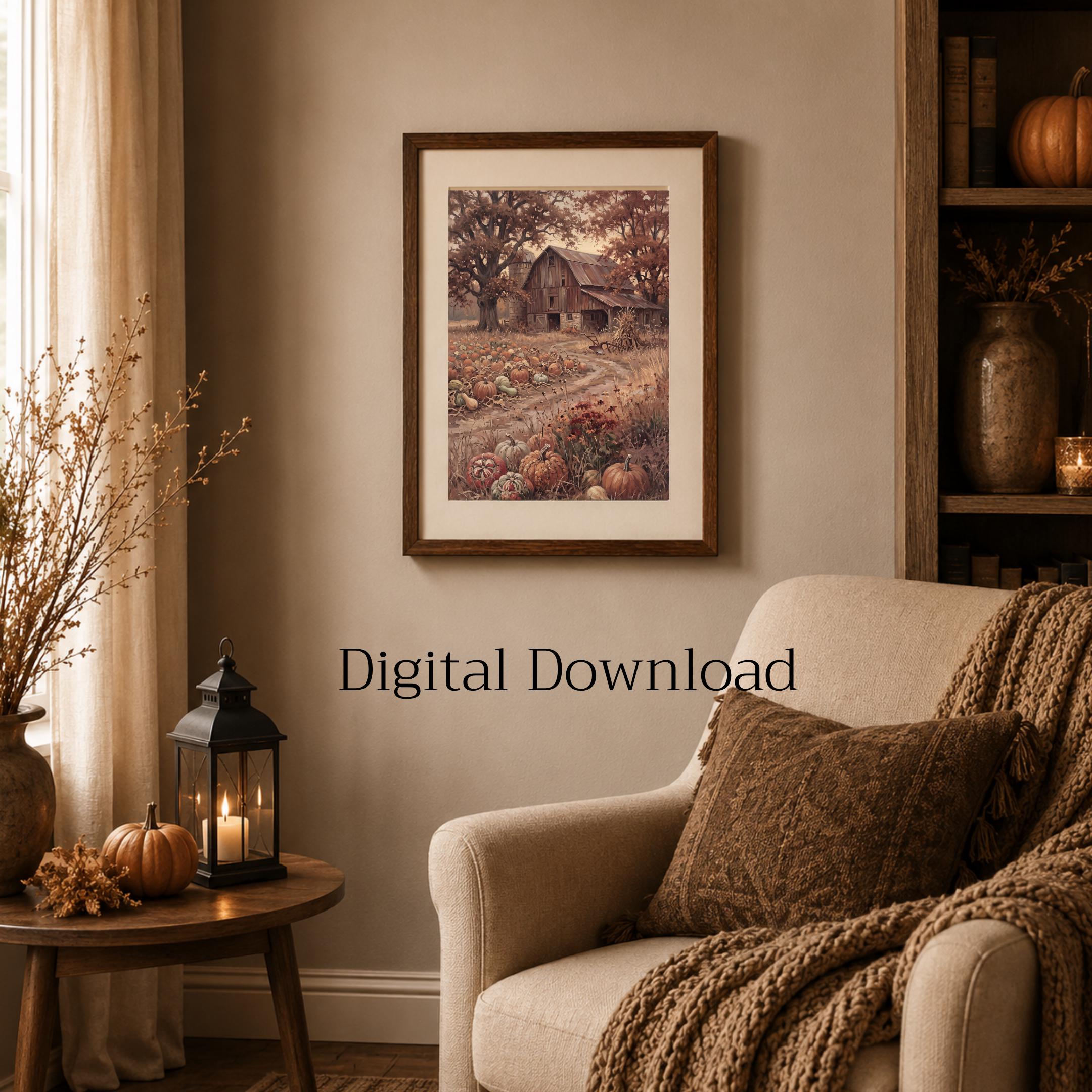 Fall Barn Wall Art, Pumpkin Patch Print, Rustic Farmhouse Printable Decor Digital Download — image 8