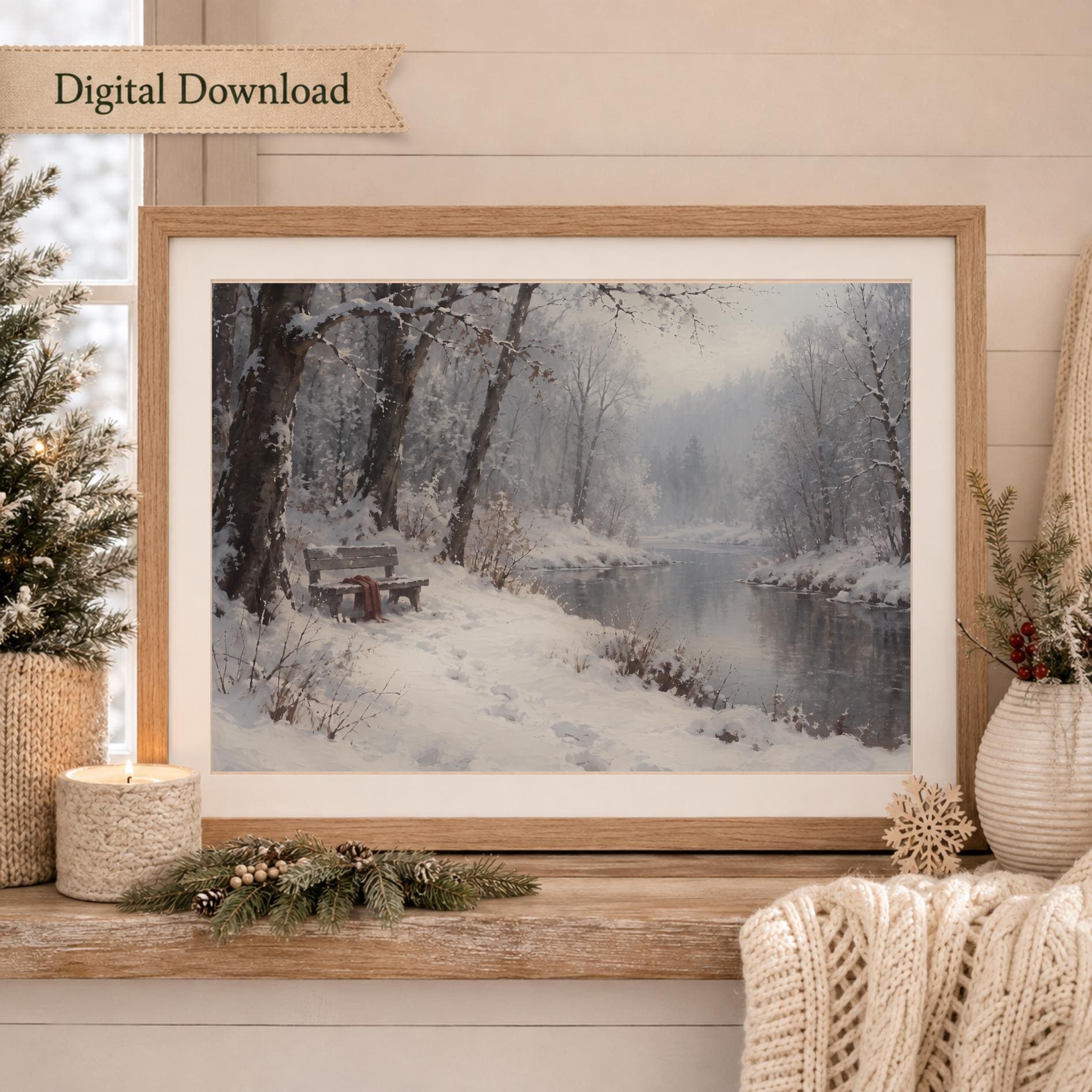 A Quiet Bench beside the Winter River — image 6