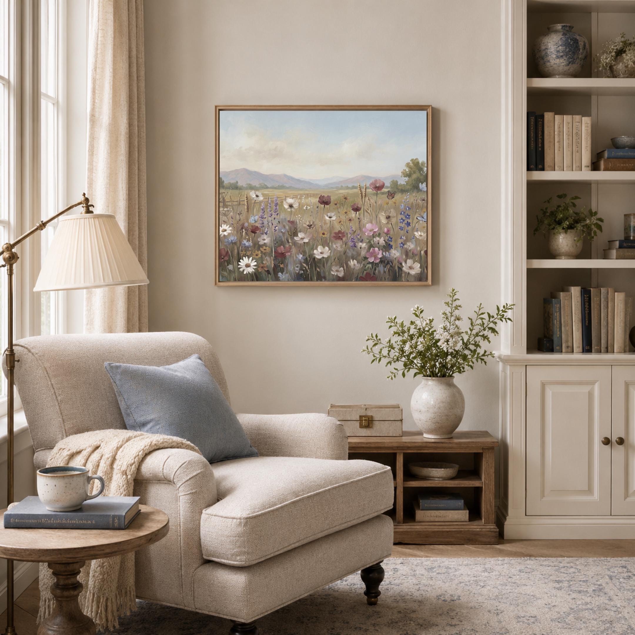 Floral Landscape Print, Cottage Meadow Wall Art, Summer Wildflower and Butterfly Print (Digital Download) — image 9