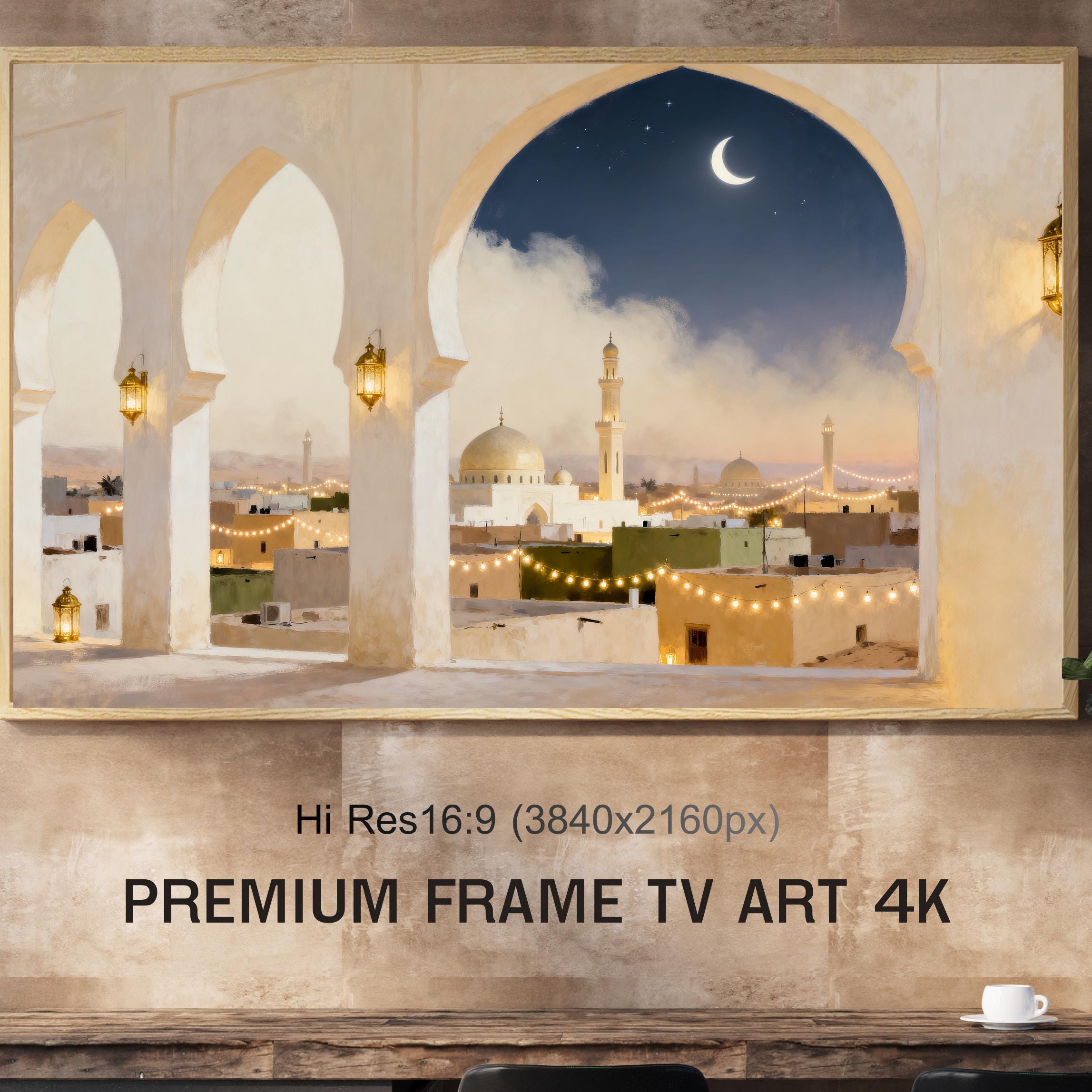 Crescent Moon Cityscape | Islamic Frame TV Art | JPG 4K Digital Download — image 6