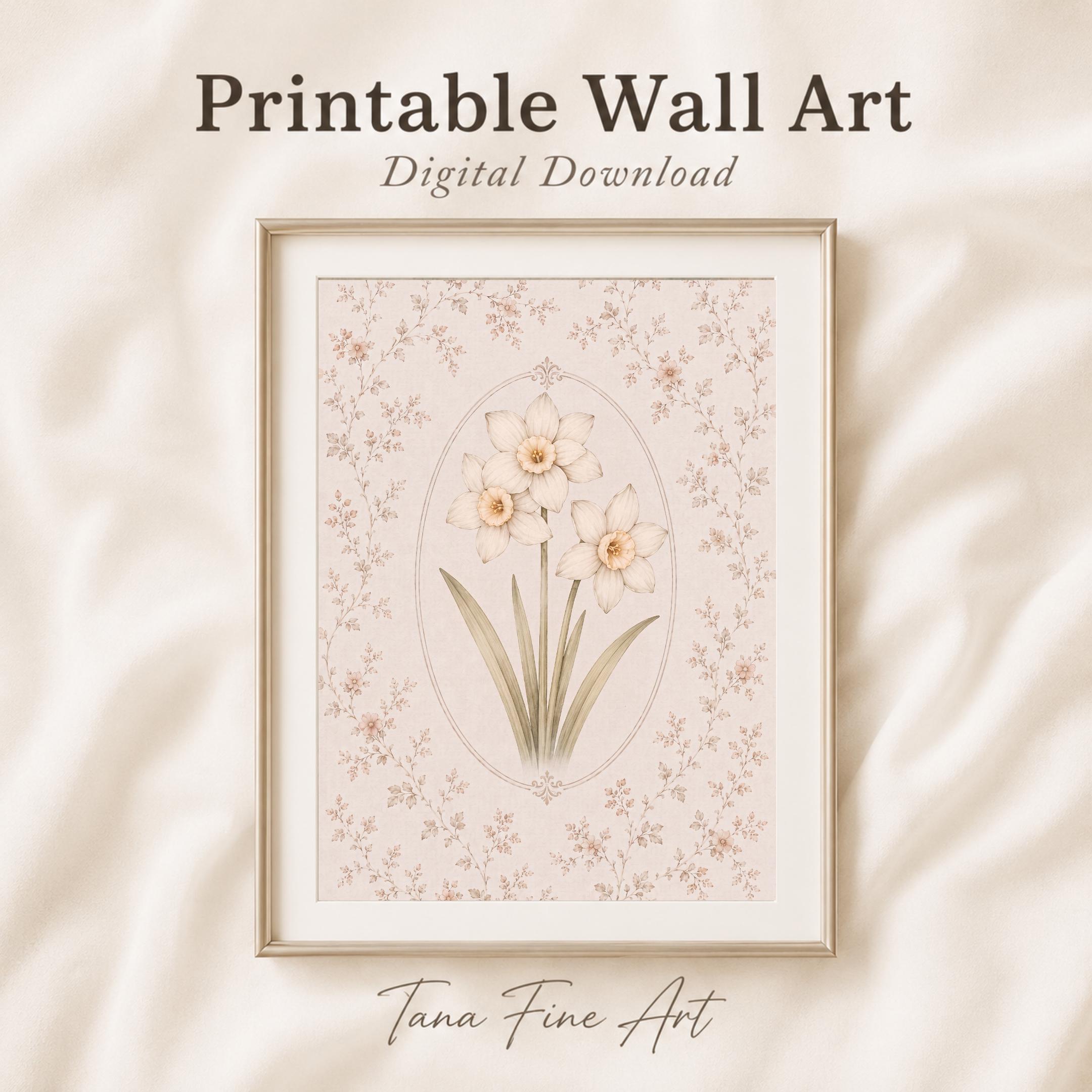 December Birth Month Flower Print | Paperwhite Narcissus Printable Wall Art | Vintage Botanical Digital Download