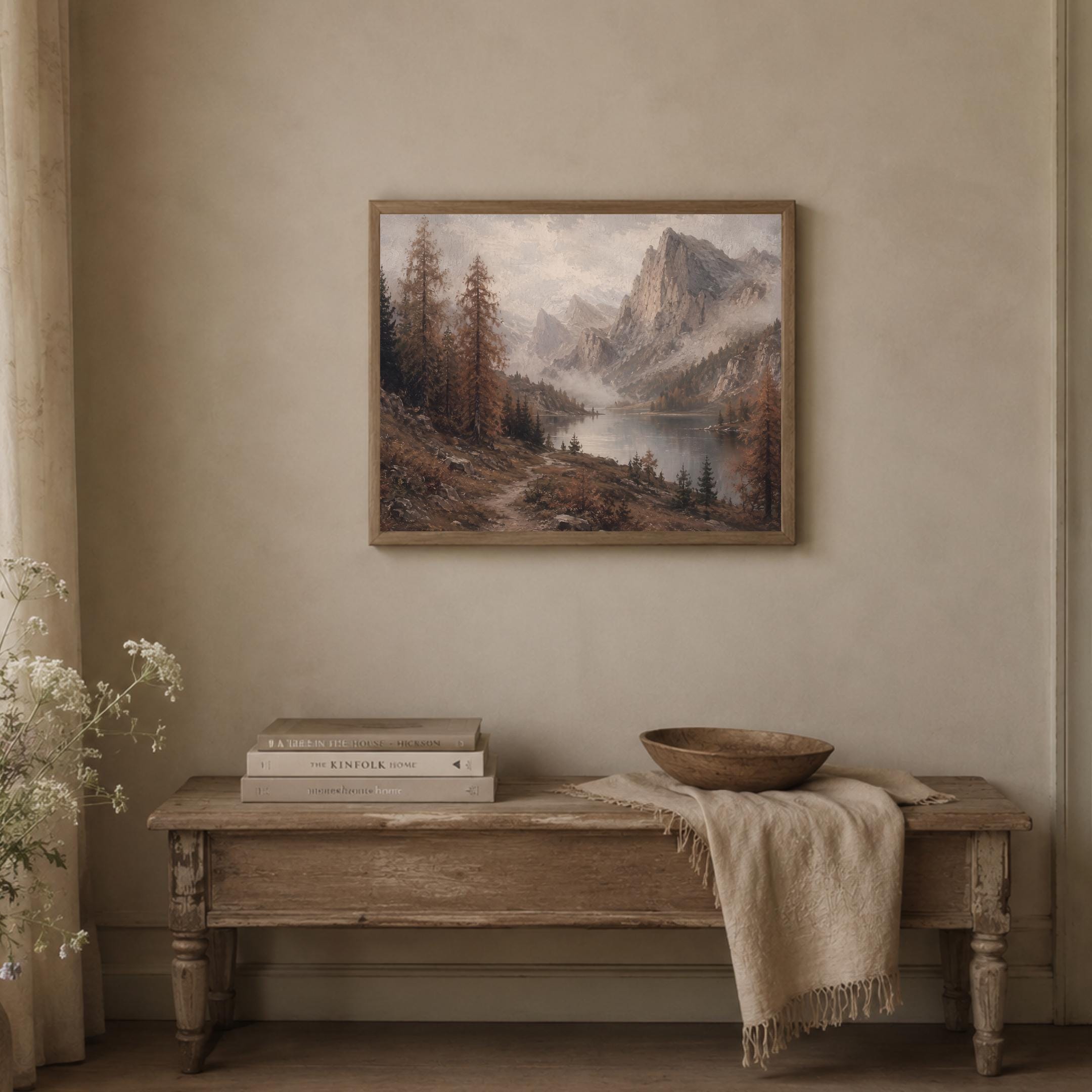 Mountain Lake Wall Art | Moody Alpine Landscape Print | Vintage Fall Nature Printable Digital Download — image 4