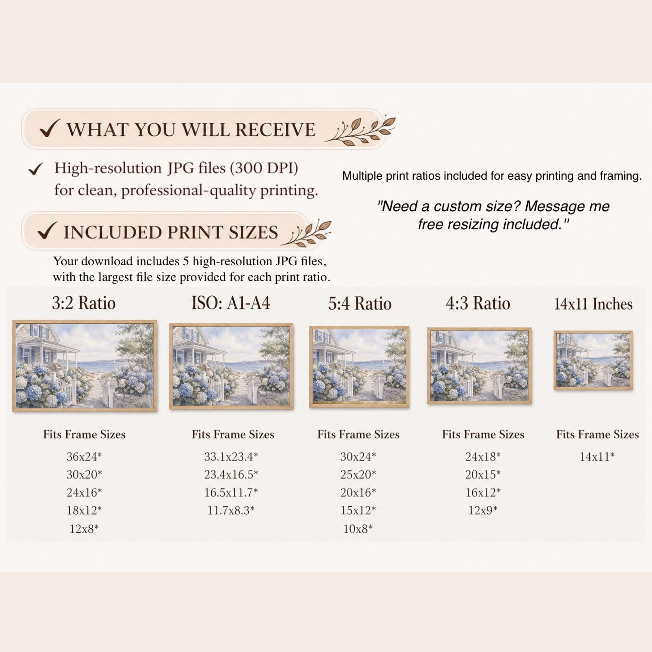 Coastal Beach House Wall Art, Hydrangea Cottage Print, Hamptons Style Seaside Decor (Digital Download) — image 8