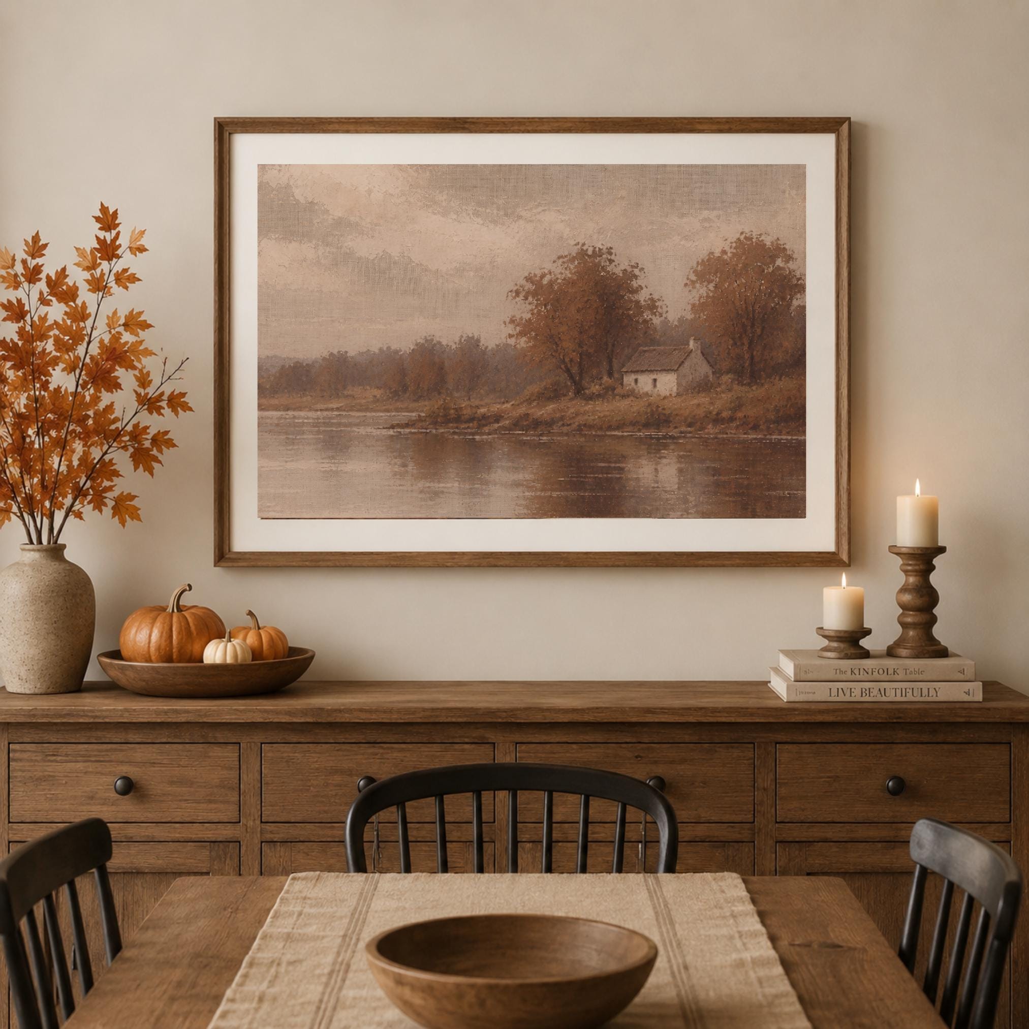 Autumn Cottage Lake Printable Wall Art, Moody Brown Landscape, Rustic Decor Digital Download — image 6