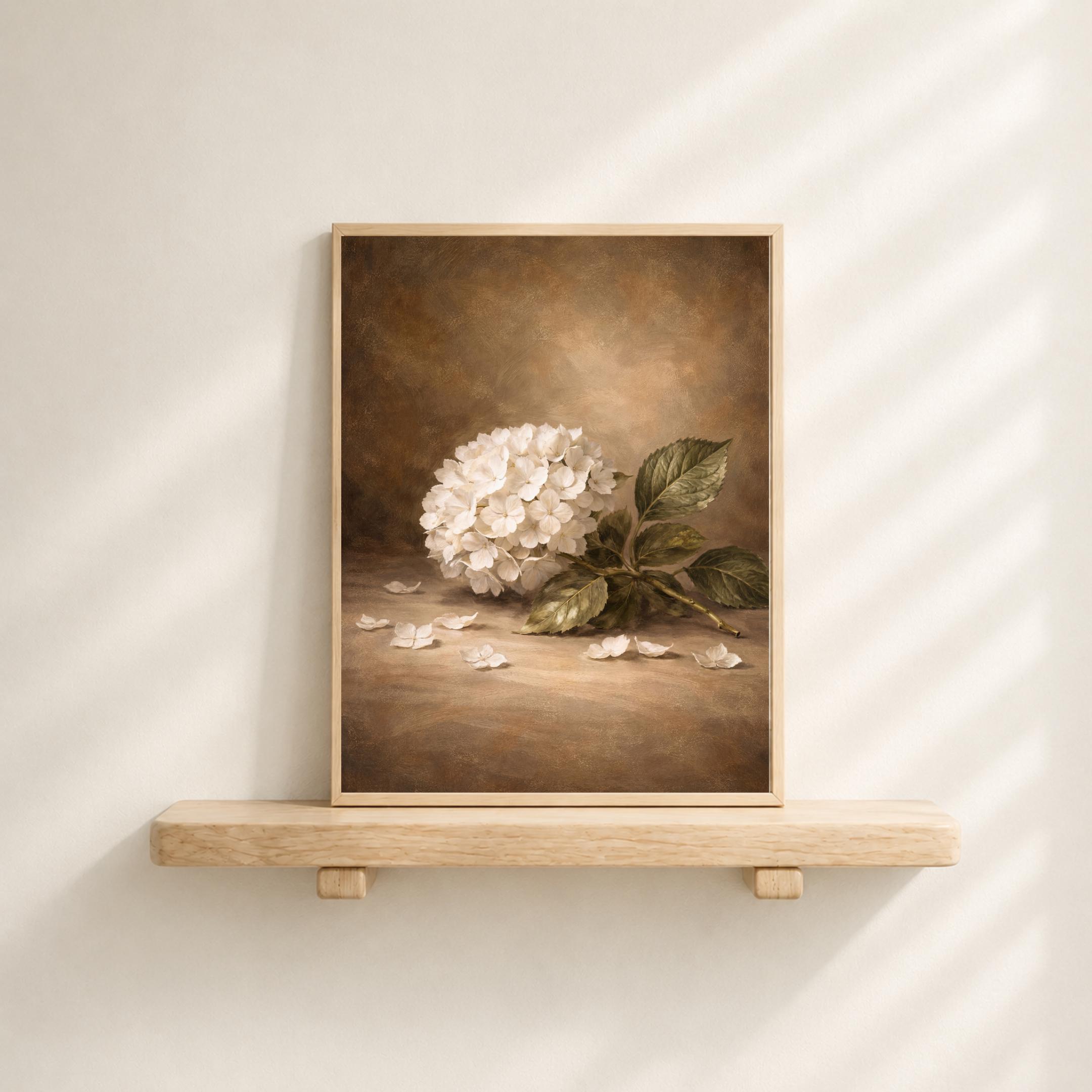 White Hydrangea Still Life, Moody Floral Stem Print, Vintage Botanical Wall Decor (Digital Download) — image 2