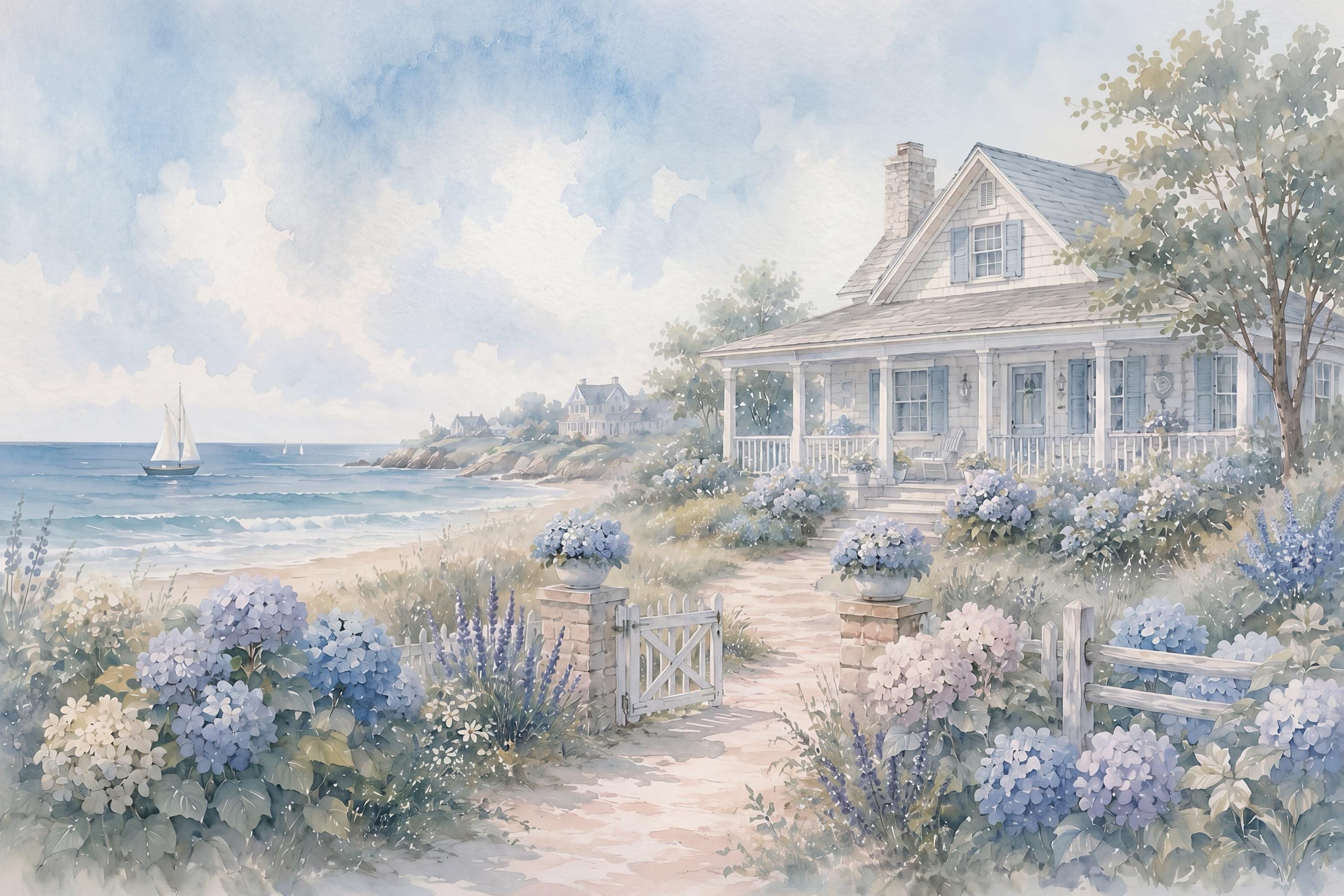 Coastal Hydrangea Print, Beach House Cottage Wall Art, Hamptons Style (Digital Download) — image 4