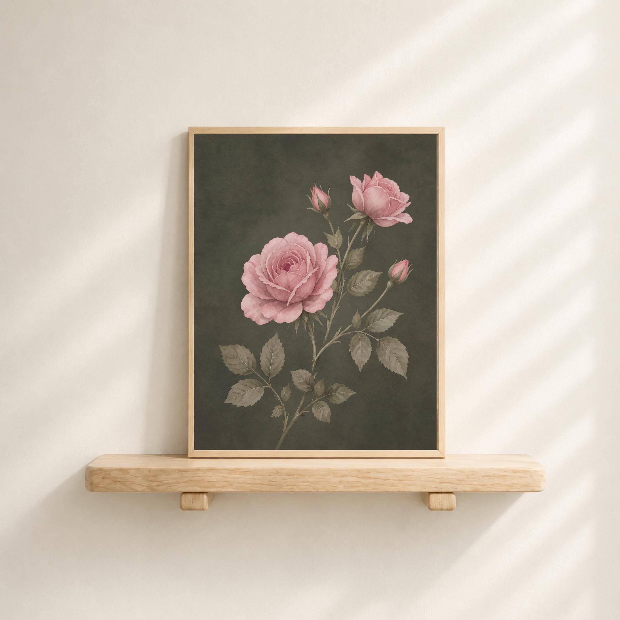 Moody June Birth Flower Print | Pink Rose Wall Art | Vintage Botanical Digital Download — image 8