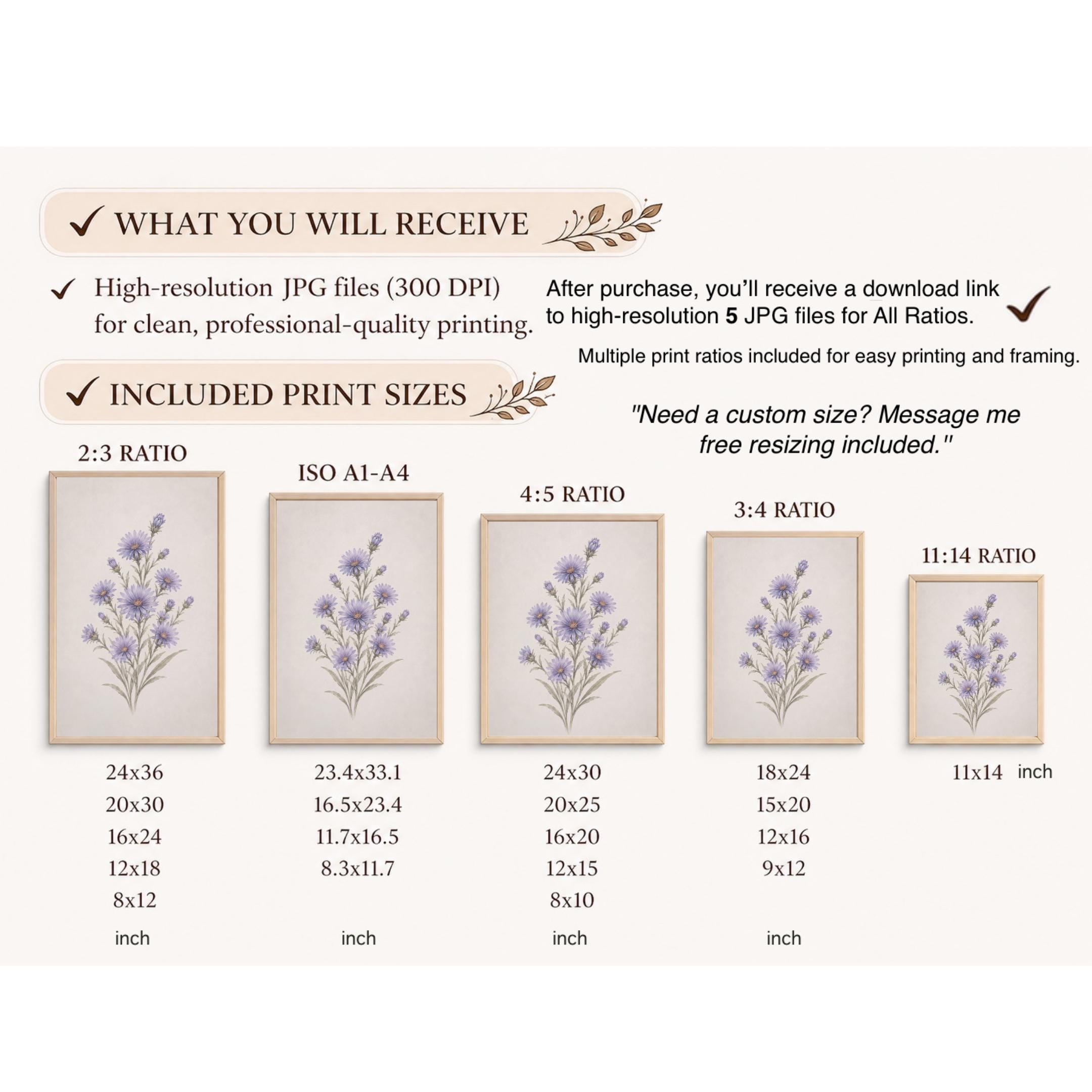 September Birth Flower Print | Aster Printable Wall Art | Purple Botanical Decor Gift Digital Download — image 9