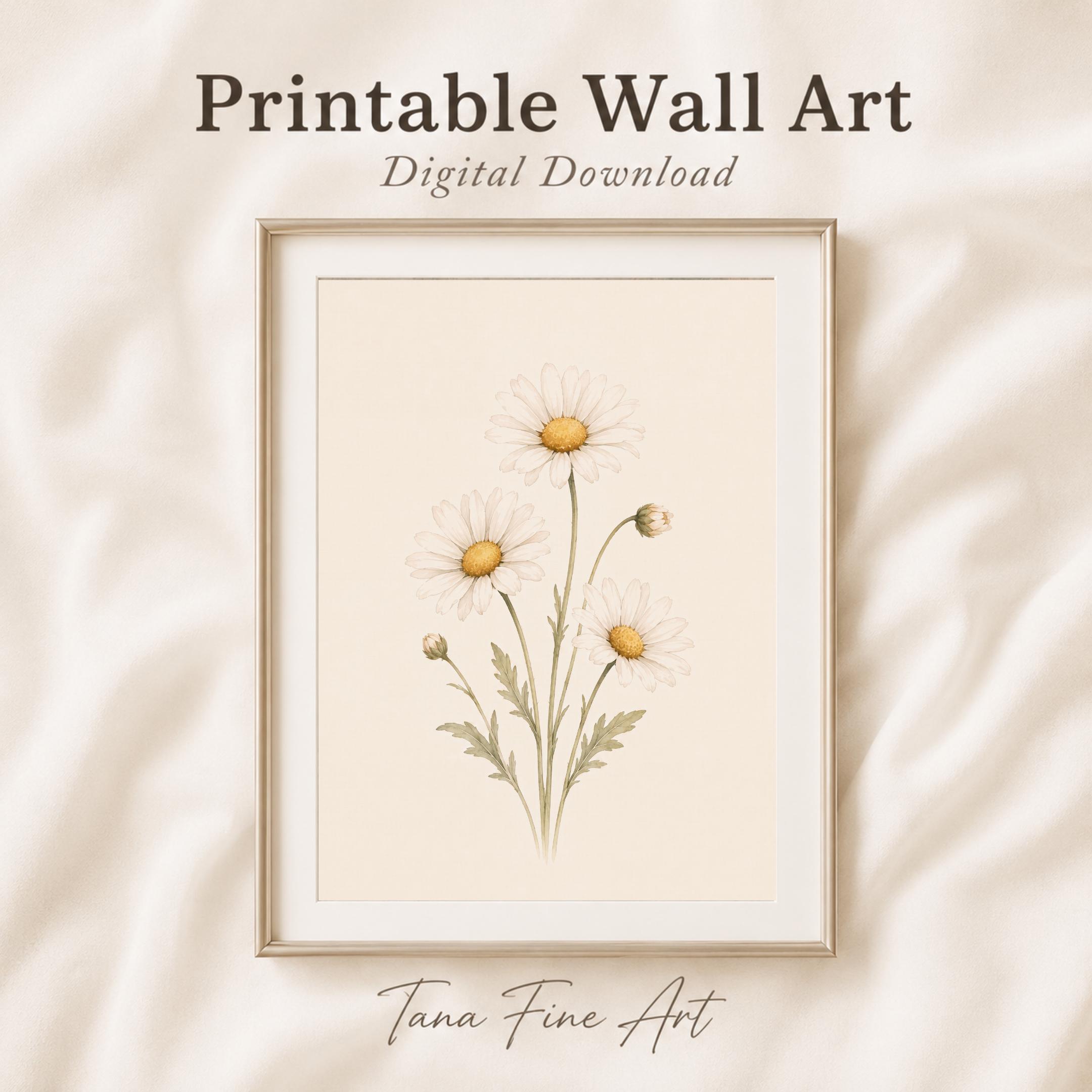 April Birth Flower Print | Daisy Printable Wall Art | White Botanical Gift Decor Digital Download — image 8