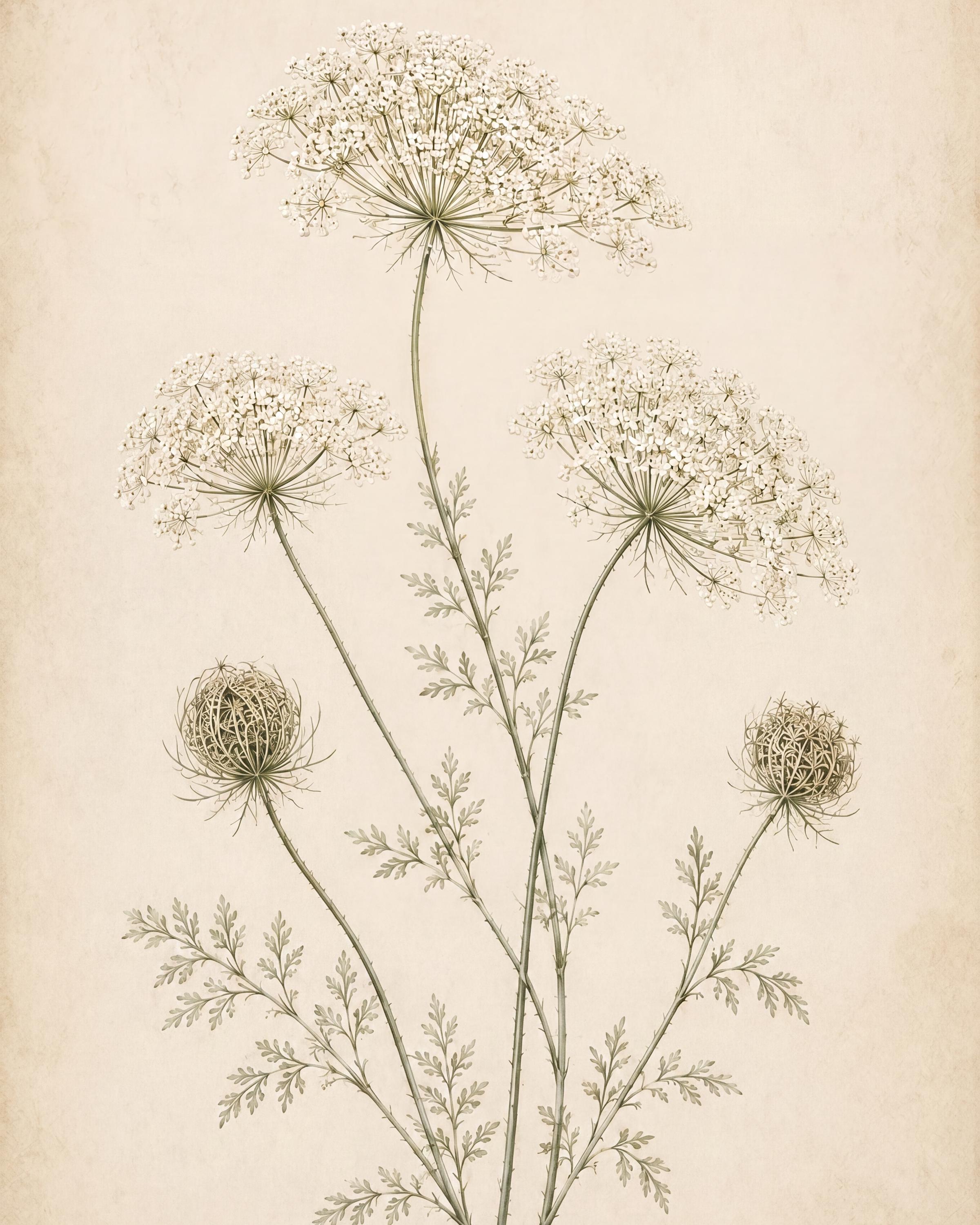 Queen Annes Lace Print, Vintage Botanical Prints, Neutral Floral Wall Art (Digital Download) — image 2