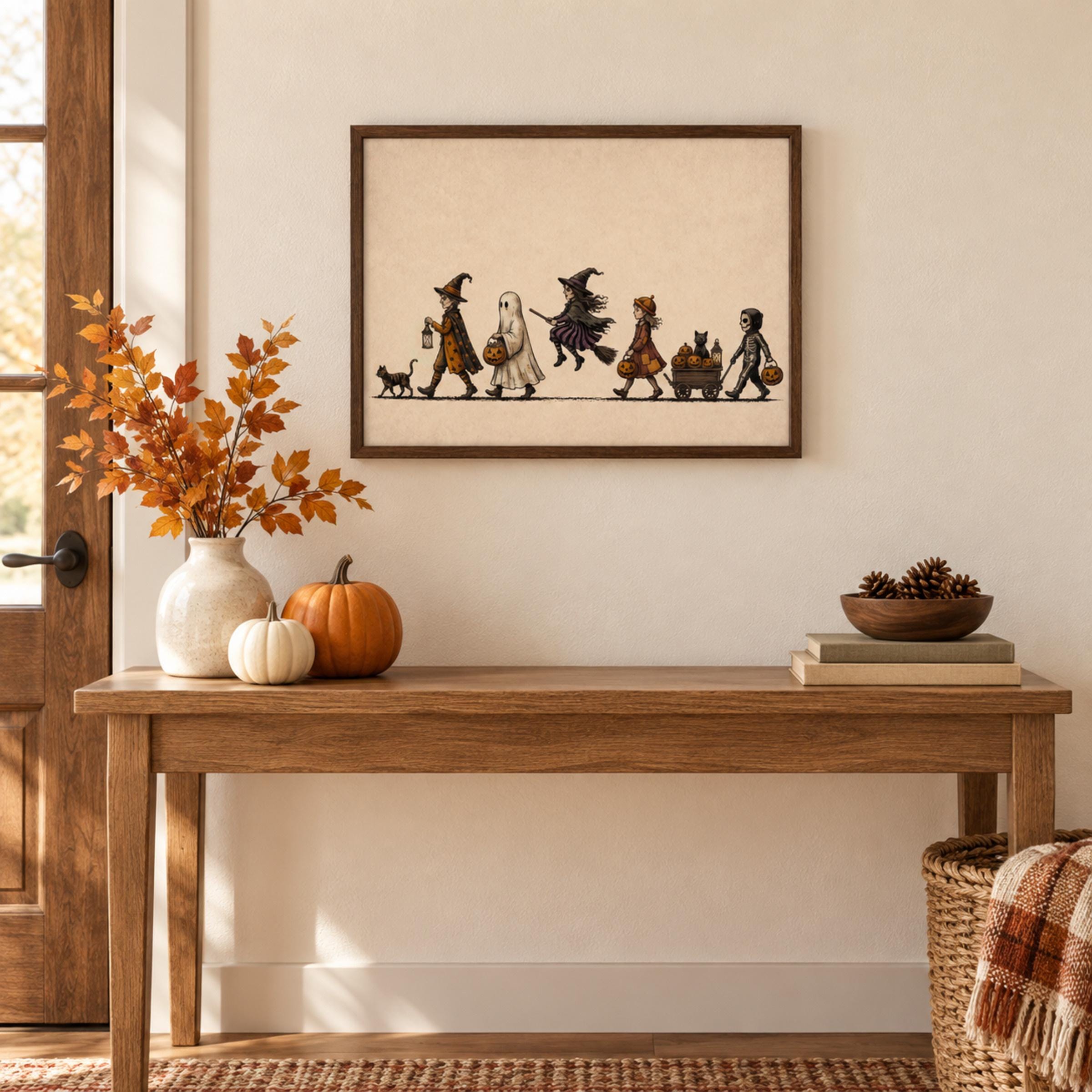 Vintage Halloween Wall Art, Trick or Treat Parade Print, Whimsical Halloween Decor (Digital Download) — image 3