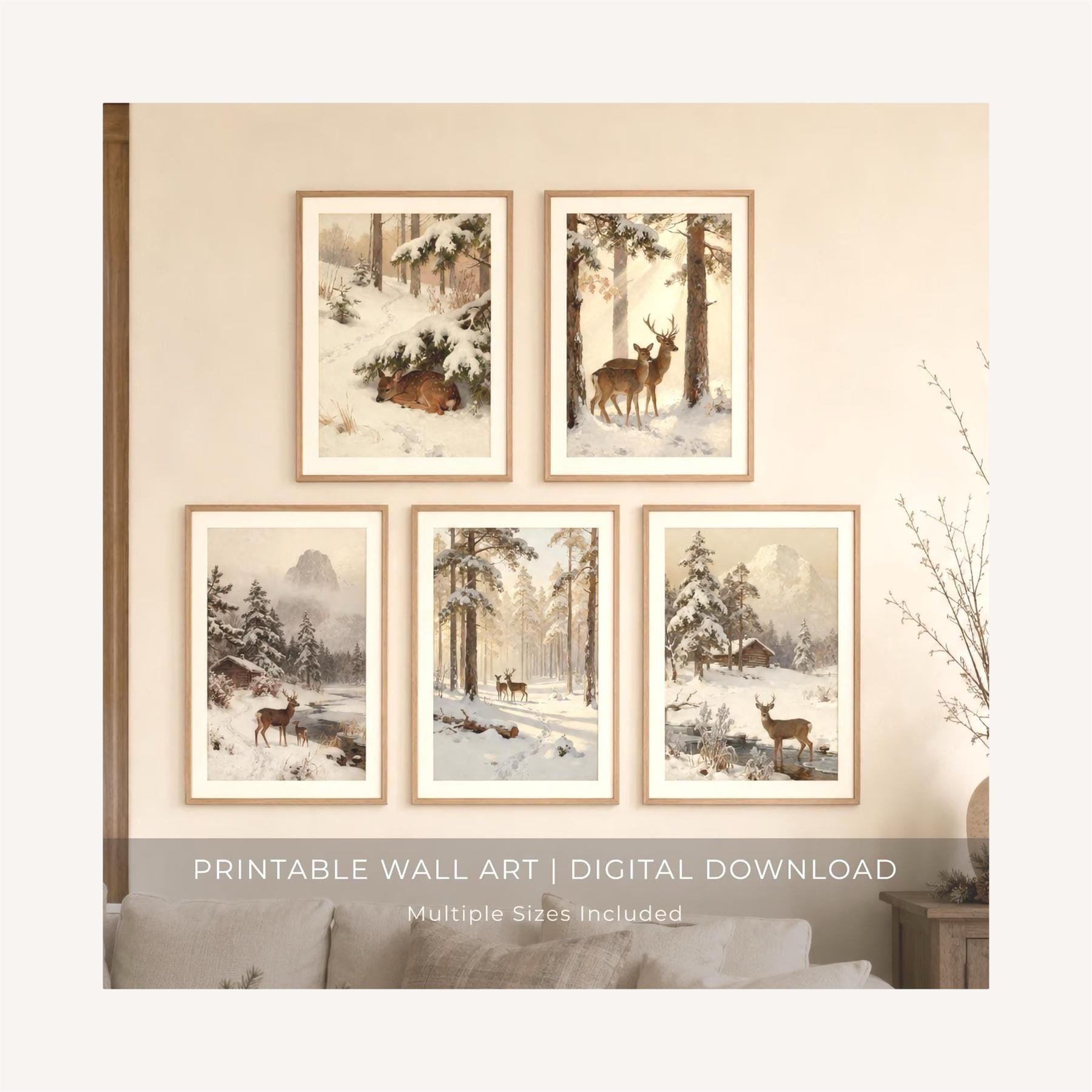 Winter Deer & Woodland Scenes — Set of 5