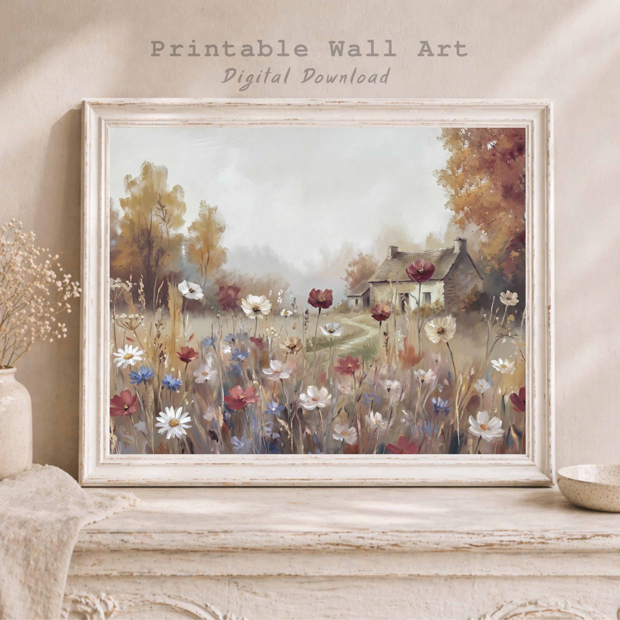 Rustic Fall Cottage Wall Art, Autumn Wildflower Meadow, Cottage Garden Print (Digital Download) — image 5