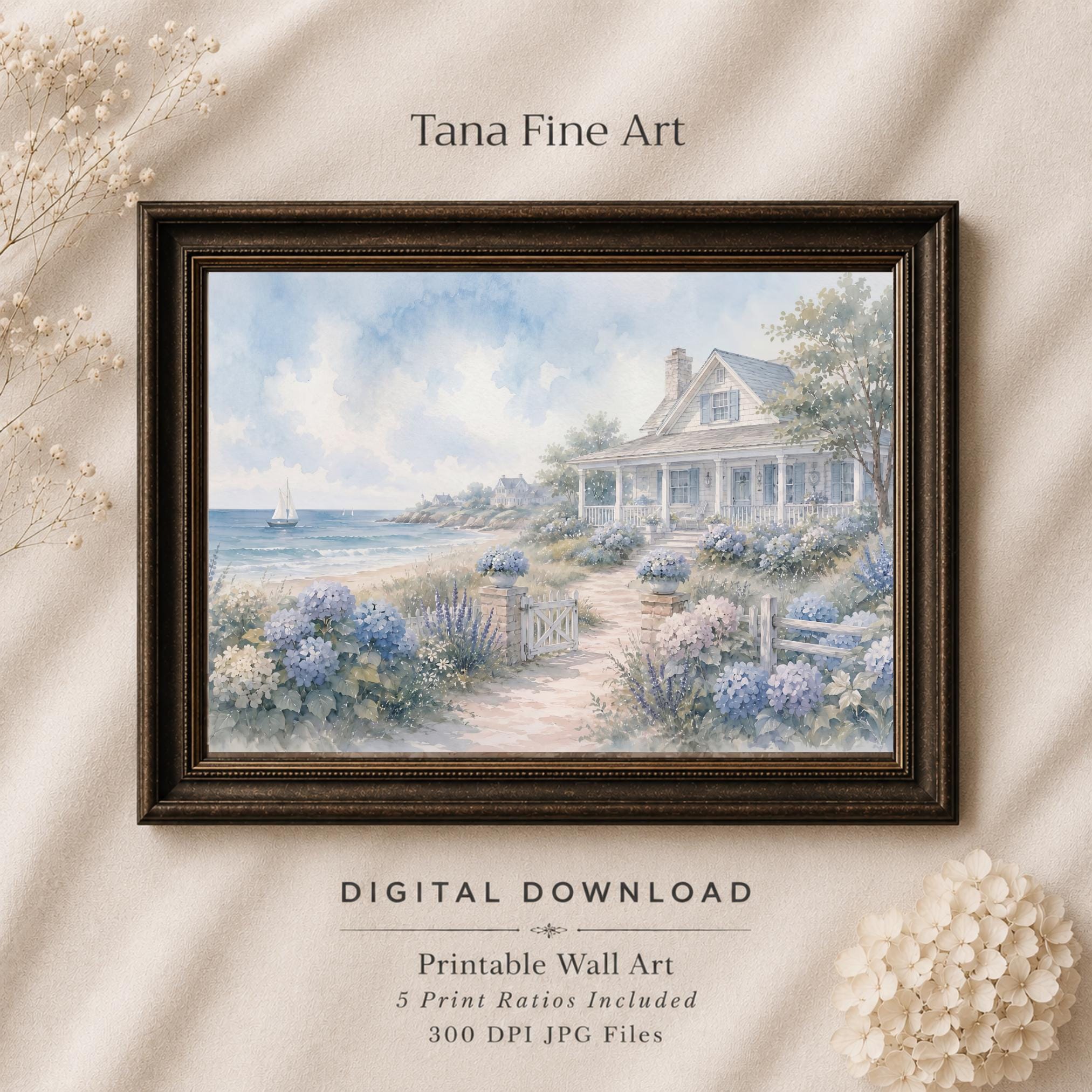 Coastal Hydrangea Print, Beach House Cottage Wall Art, Hamptons Style (Digital Download) — image 7
