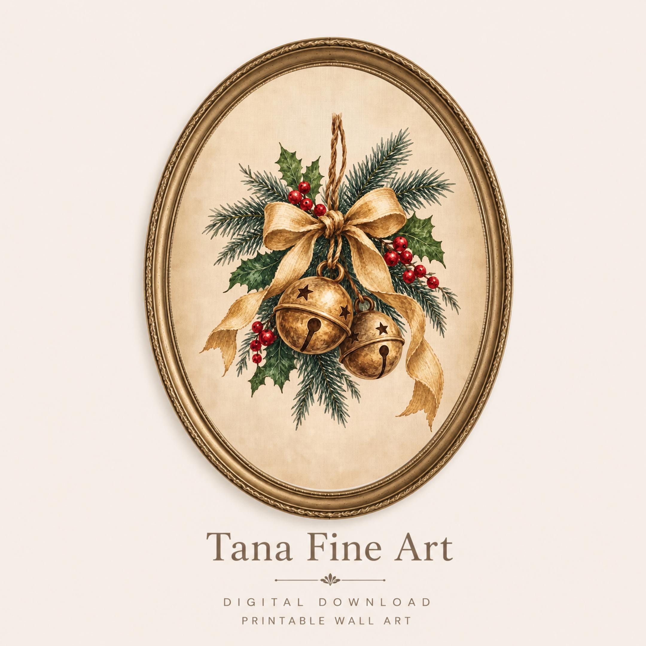 Golden Christmas Bells & Holly — image 3