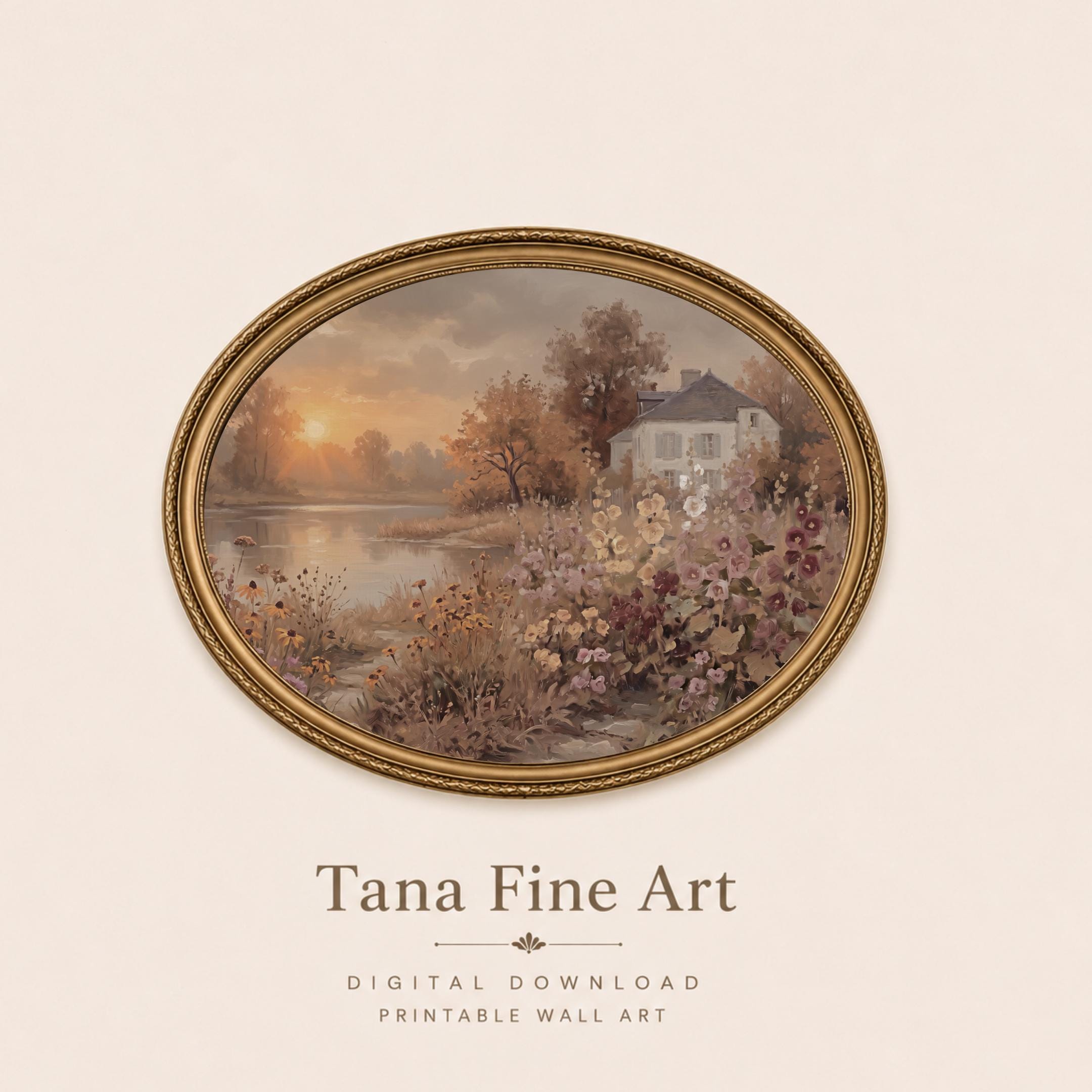 Fall Cottage Lake Wall Art, Autumn Floral Landscape Print, Rustic Farmhouse Decor (Digital Download) — image 7