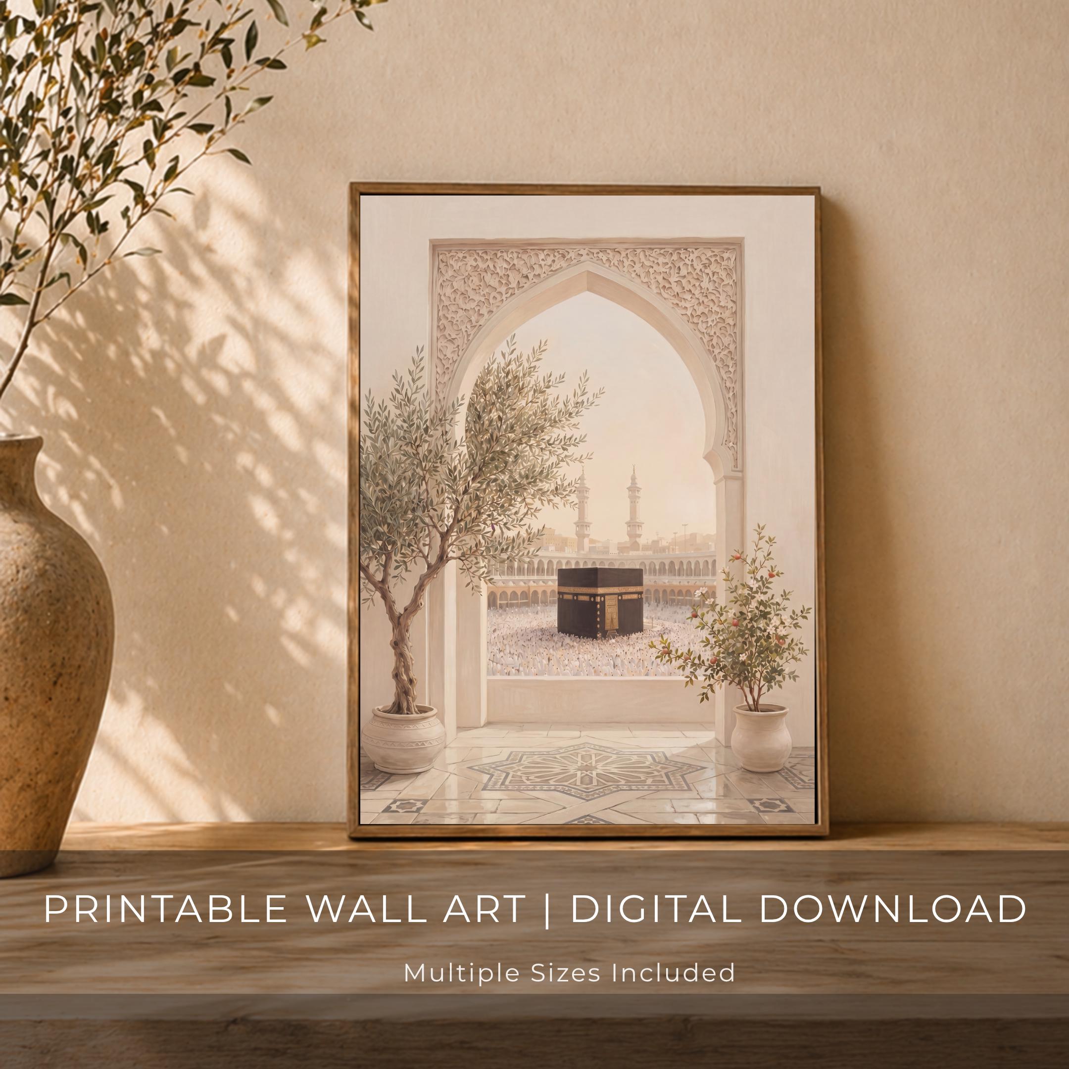 Islamic Kaaba Arch Wall Art, Islamic Mecca Home Decor, Neutral Prayer Room Digital Download