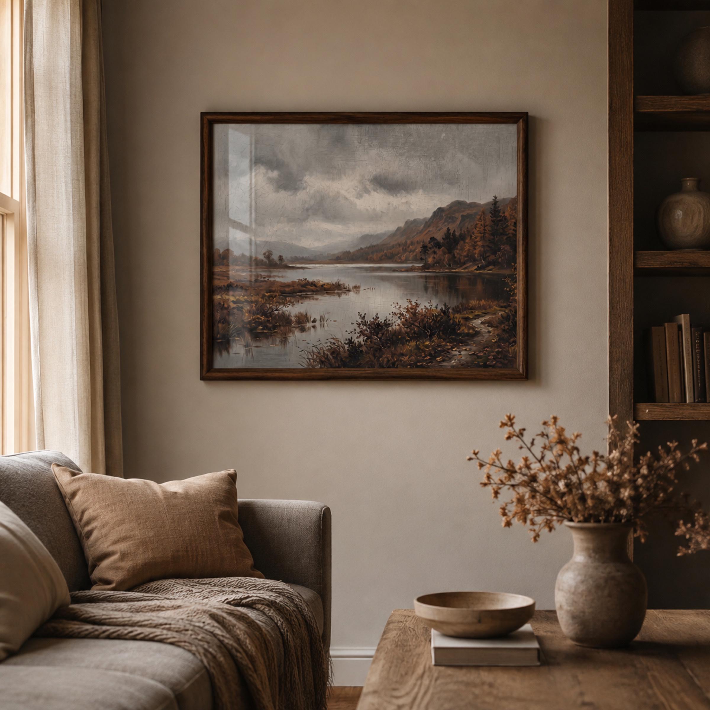Autumn Lake Wall Art | Lake District Inspired Print | Moody Vintage Landscape Digital Download — image 3