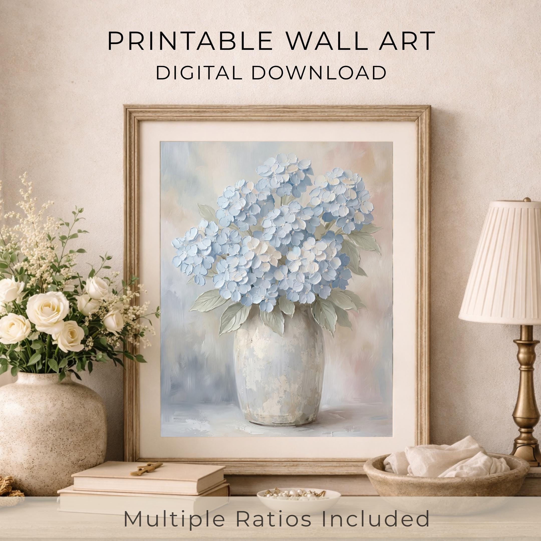 Blue Hydrangea Wall Art Printable | Neutral Floral Print | Floral Vase Decor (Digital Download) — image 6