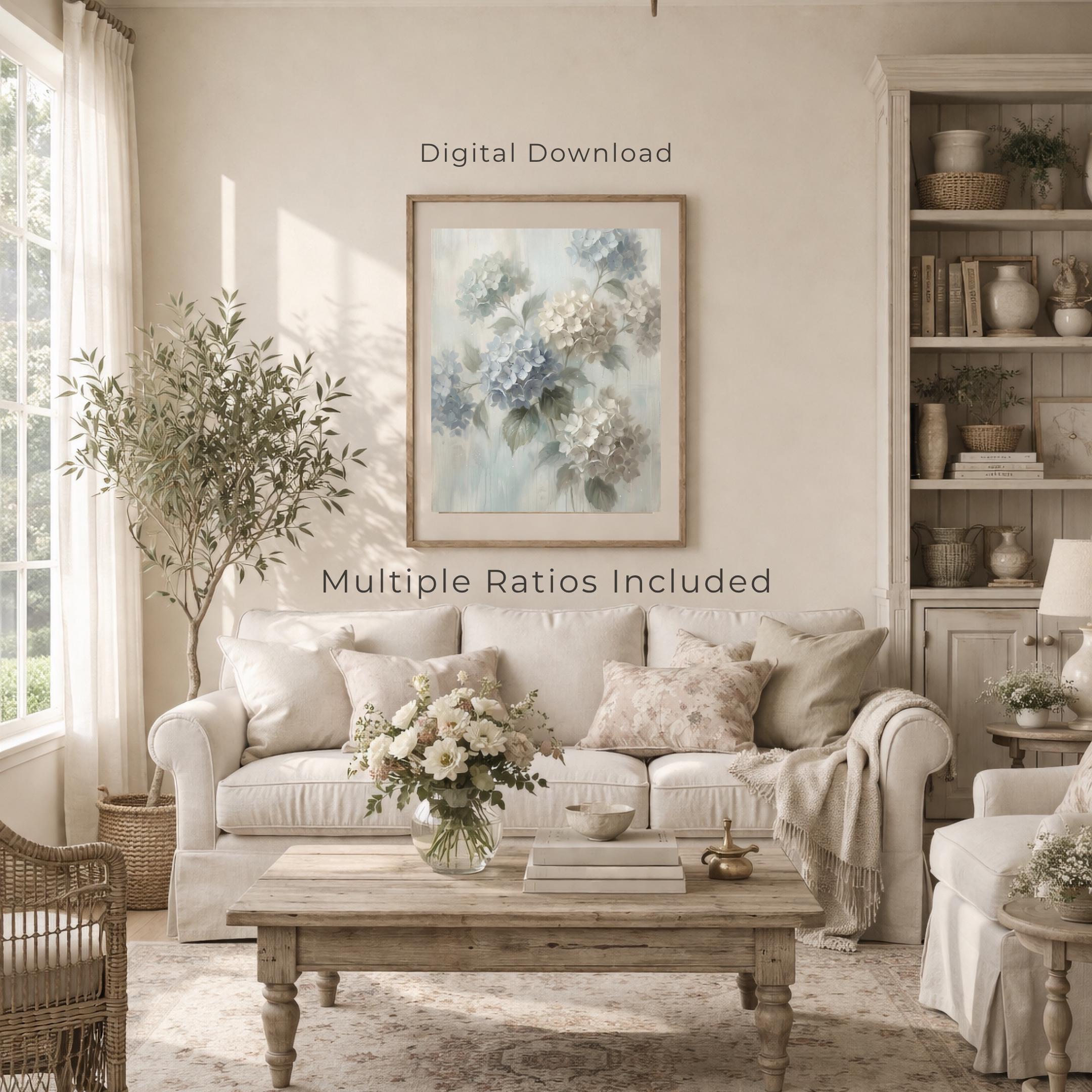 Blue Hydrangea Wall Art Printable | Neutral Floral Soft Botanical Decor (Digital Download) — image 5