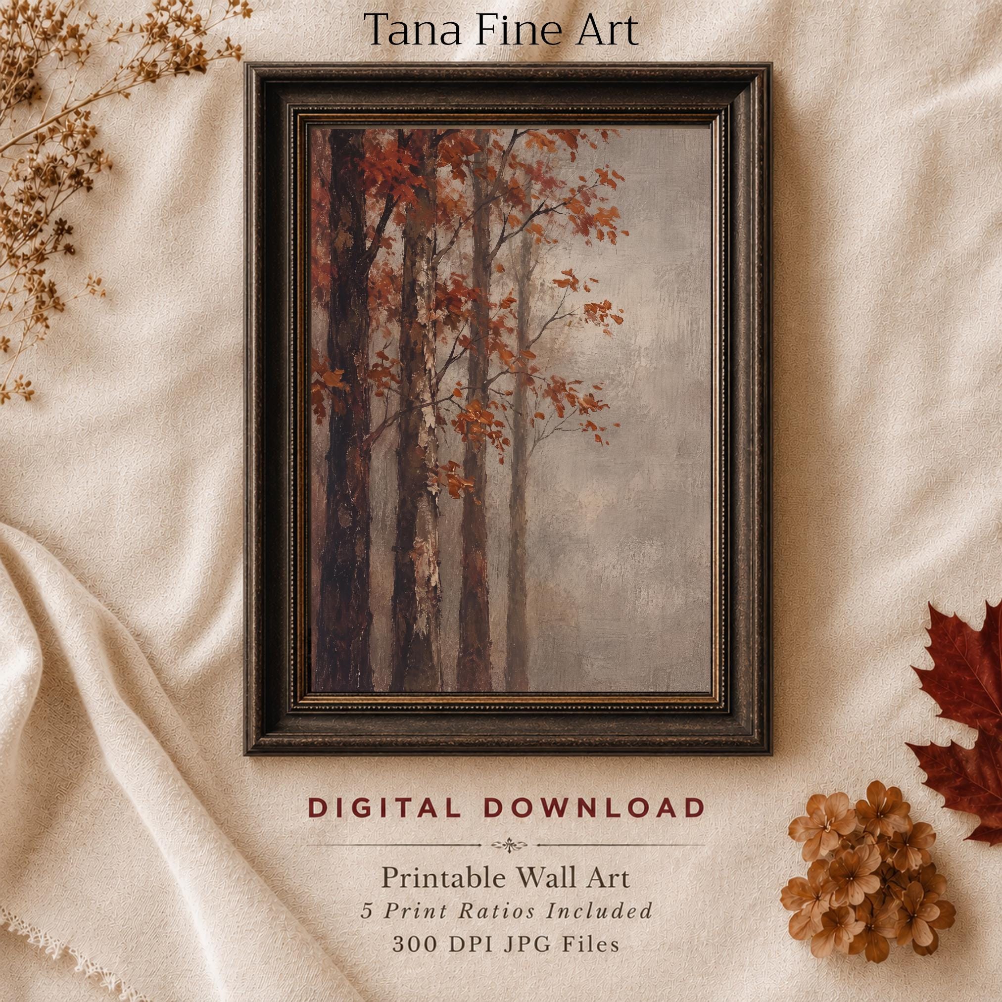 Fall Wall Art Set of 3 Printable, Rustic Autumn Forest Landscape Prints, Digital Download — image 4