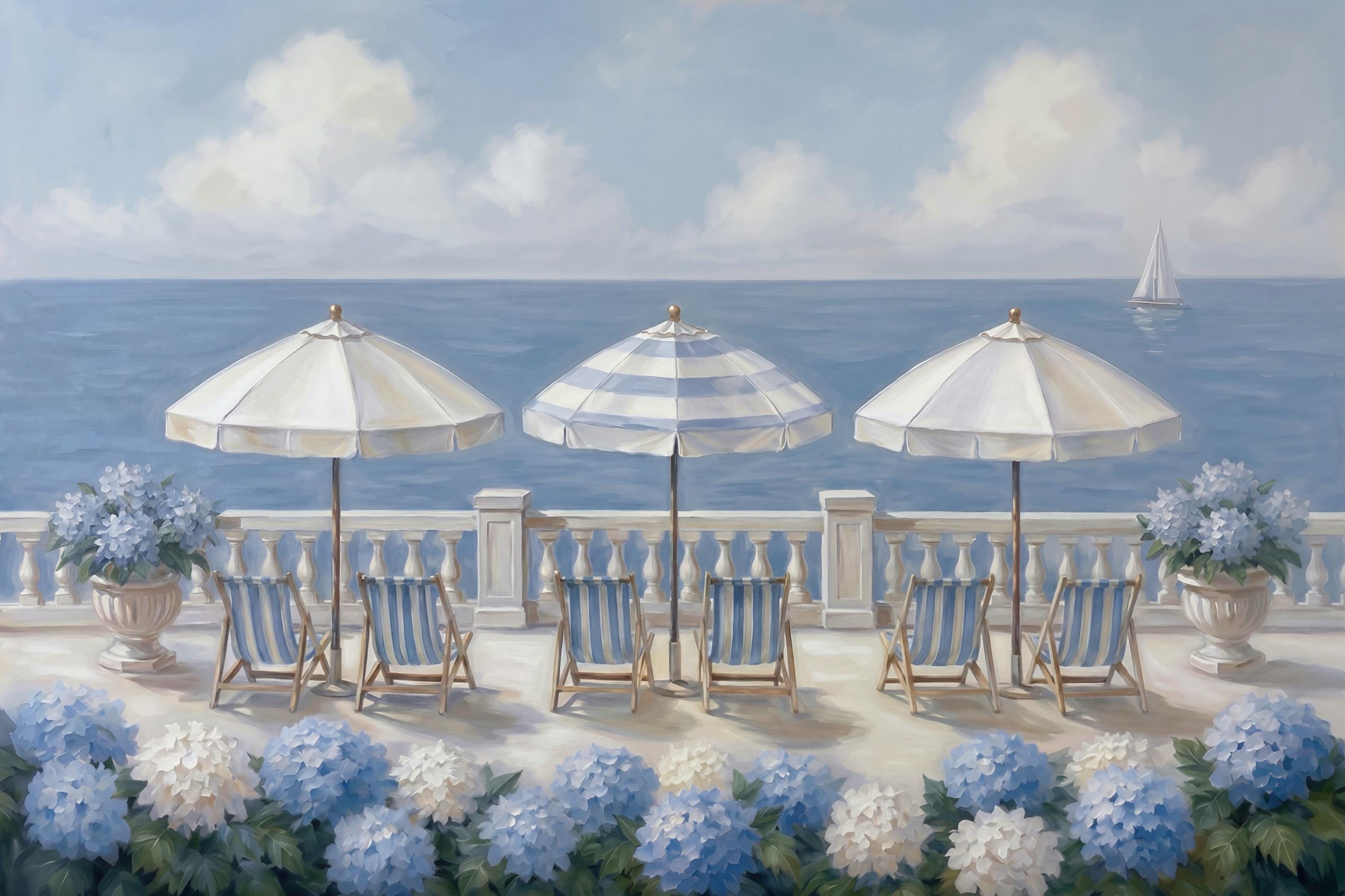 Summer Beach House Print, Coastal Hydrangea Wall Art, Blue White Seaside Decor (Digital Download) — image 2