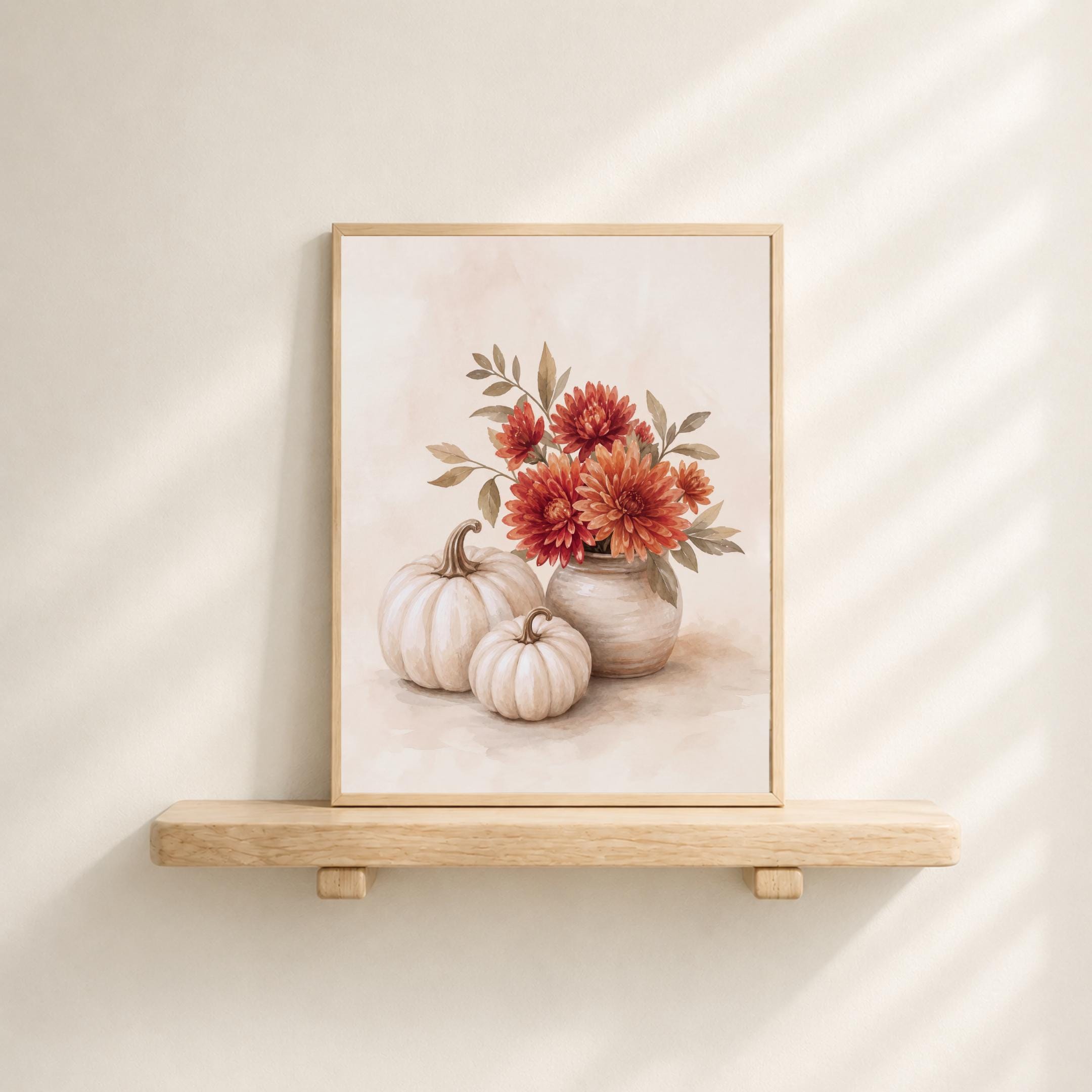 Pumpkin Floral Fall Wall Art | Fall Chrysanthemum Still Life | Autumn Printable Digital Download — image 5