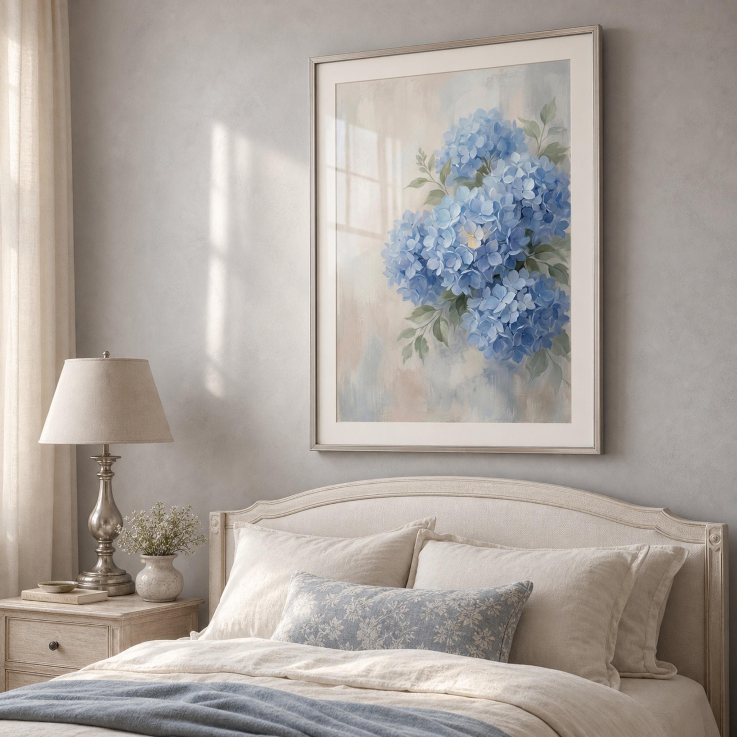 Watercolor Blue Hydrangea Art Print | Neutral Floral Wall Decor (Digital Download) — image 3