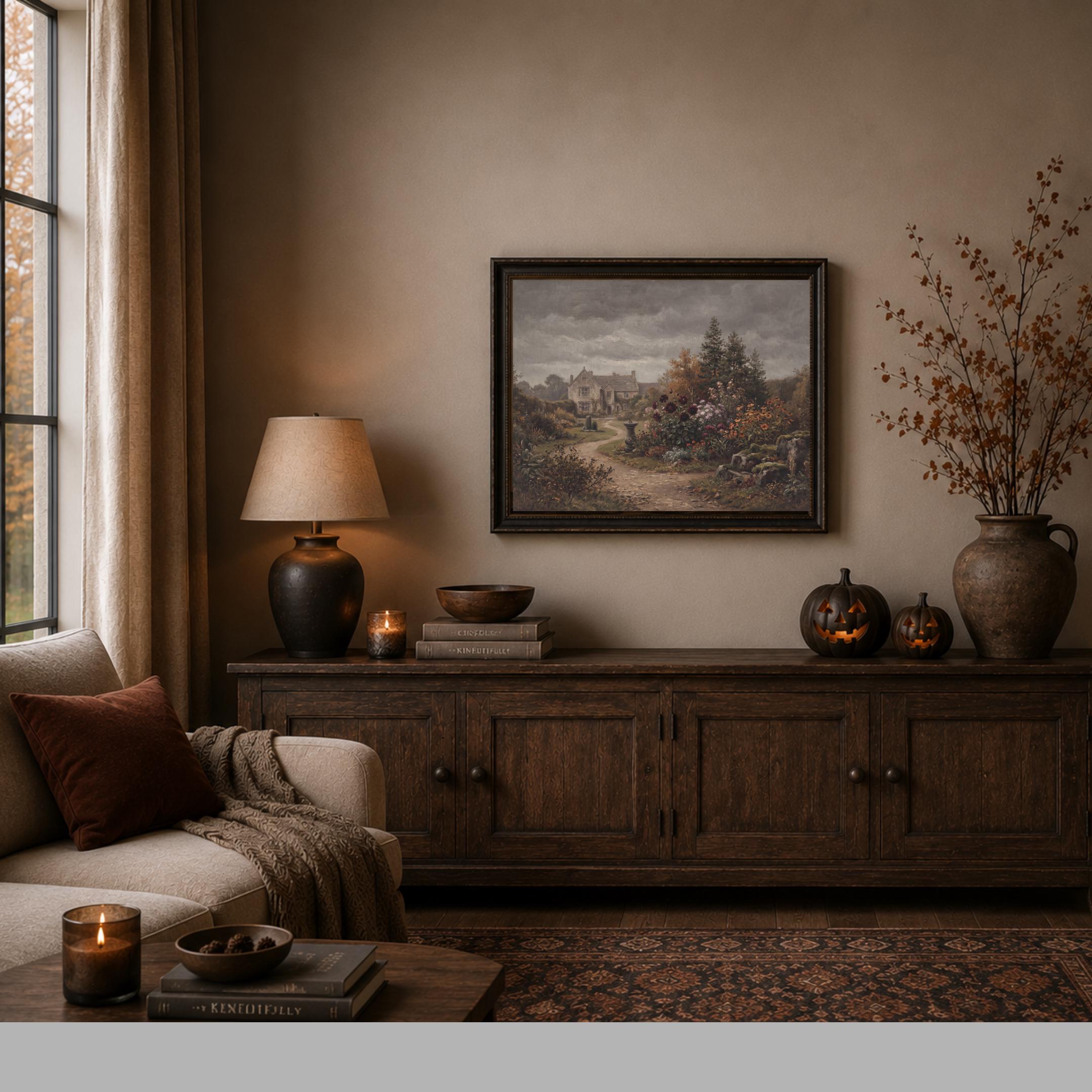 Moody Fall English Garden Art, Rustic Landscape Print, Vintage Cottage Manor (Digital Download) — image 5