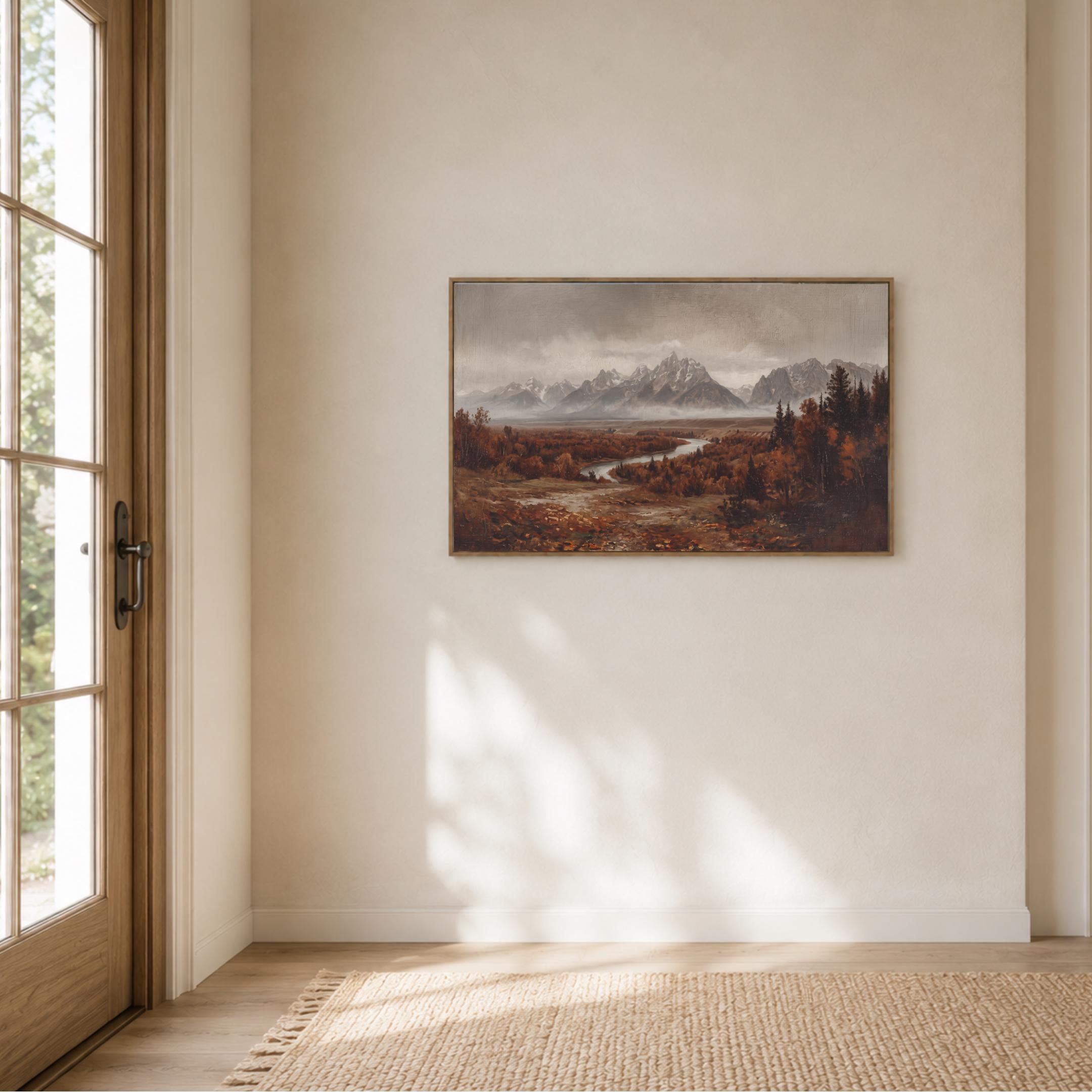 Mountain River Wall Art | Grand Teton Inspired Fall Print | Moody Vintage Landscape Digital Download — image 6