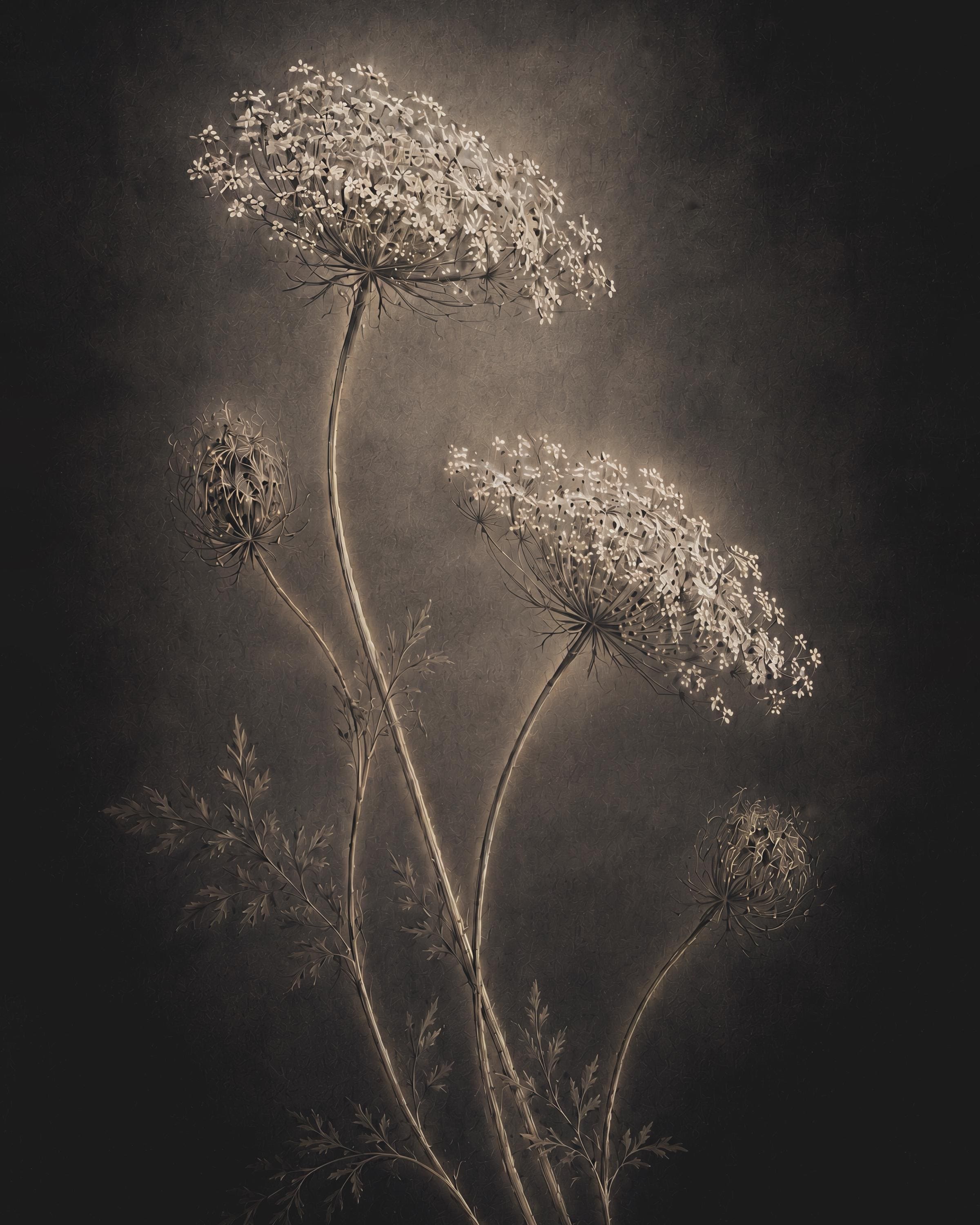 Queen Annes Lace Wall Art, Dark Floral Still Life, Moody Botanical Prints (Digital Download) — image 2