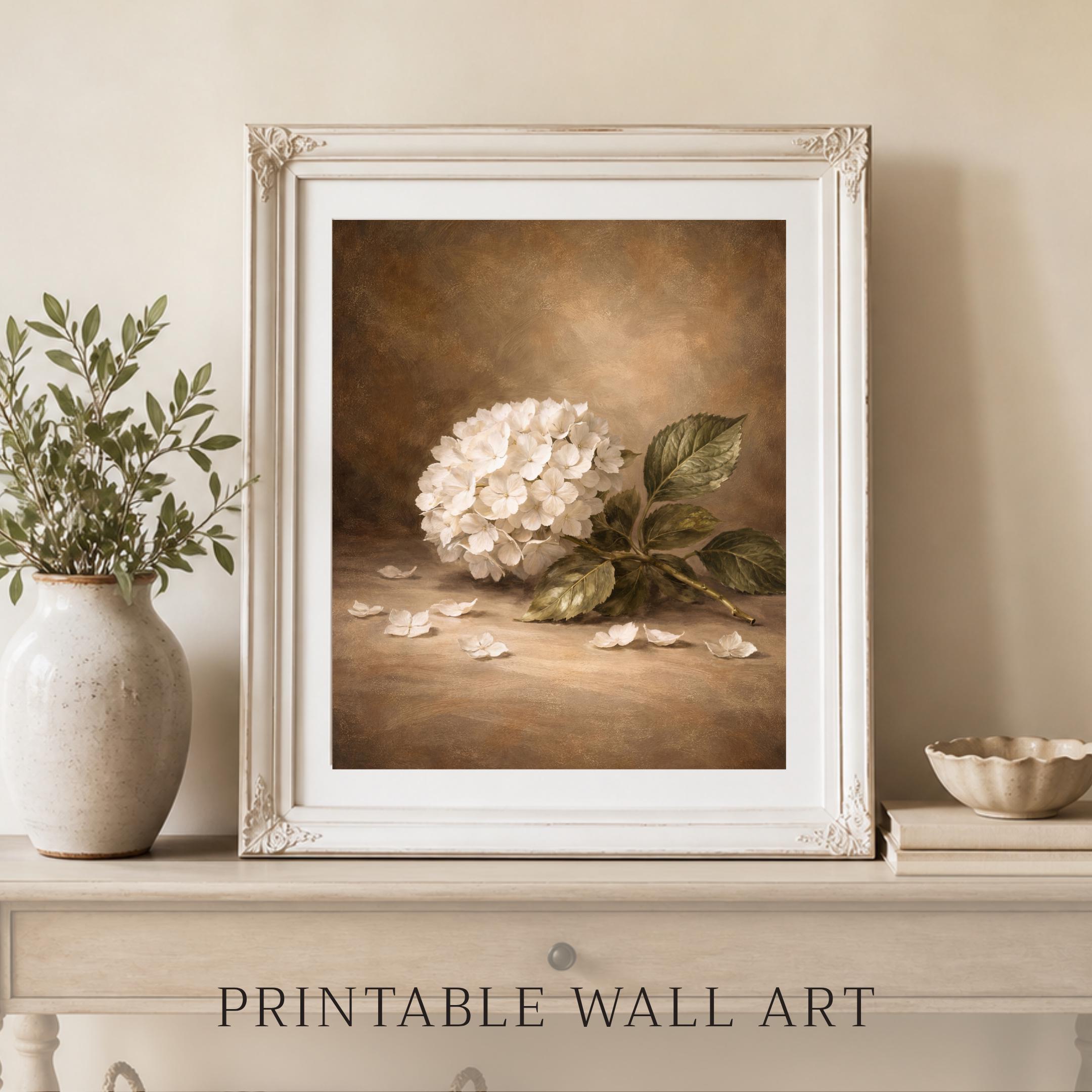 White Hydrangea Still Life, Moody Floral Stem Print, Vintage Botanical Wall Decor (Digital Download) — image 4