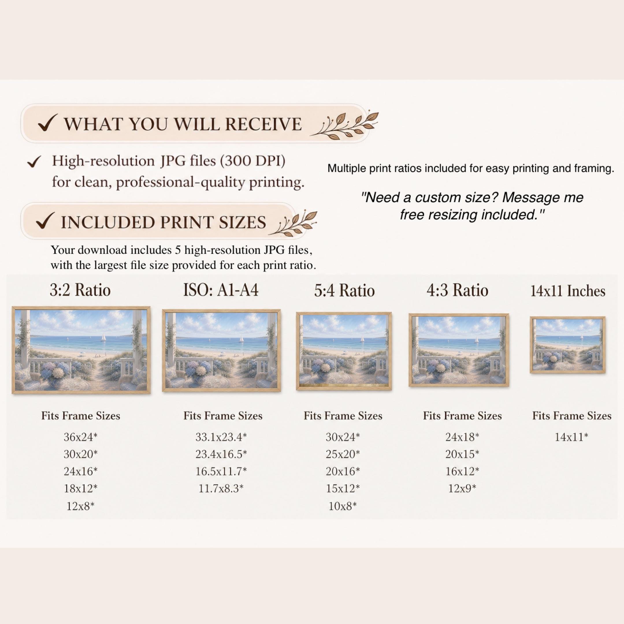 Summer Coastal Hydrangea Porch Printable Wall Art, Beach Cottage Ocean View Decor Digital Download — image 9
