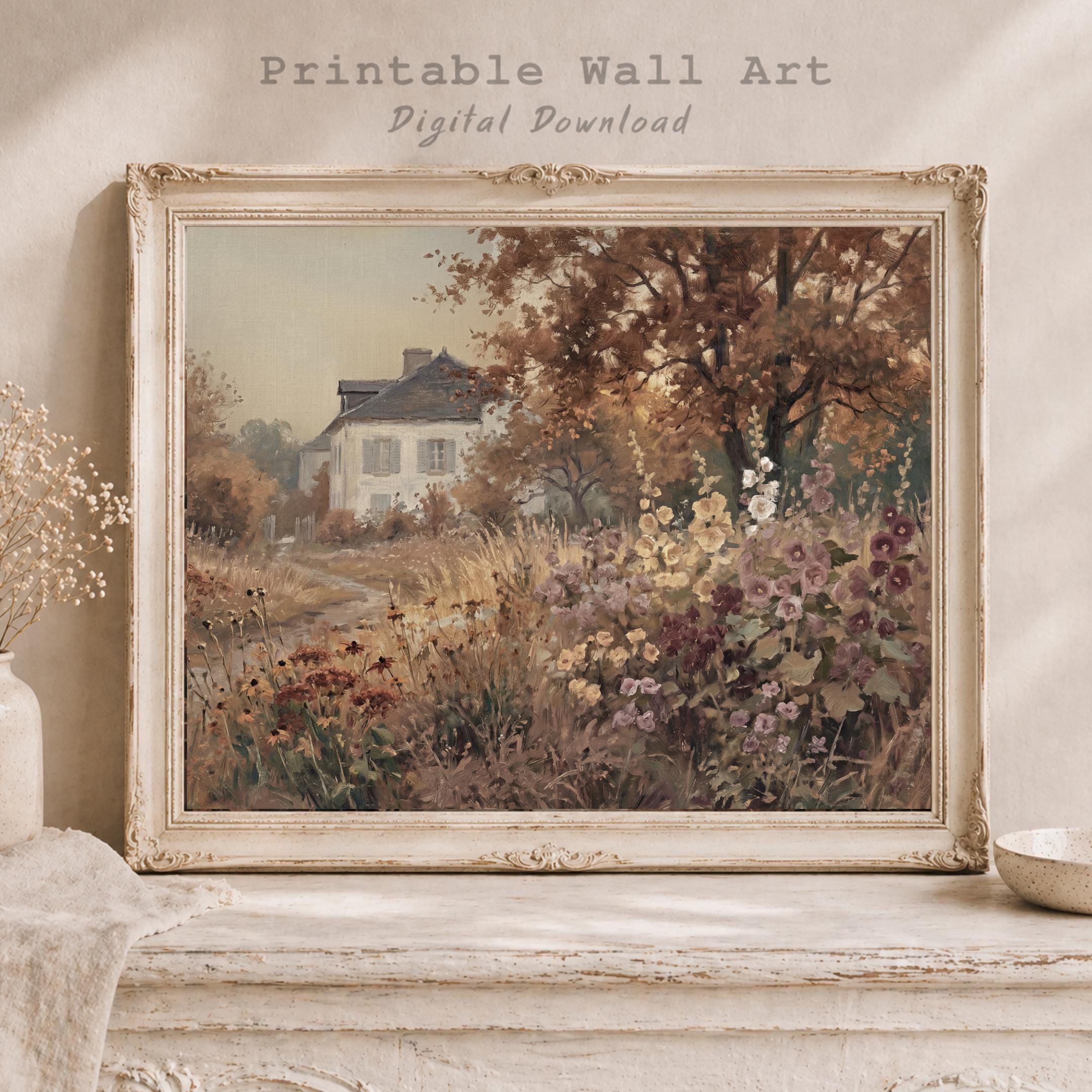Vintage Fall Cottage Wall Art, Floral Landscape Print, English Garden Art Prints (Digital Download) — image 9